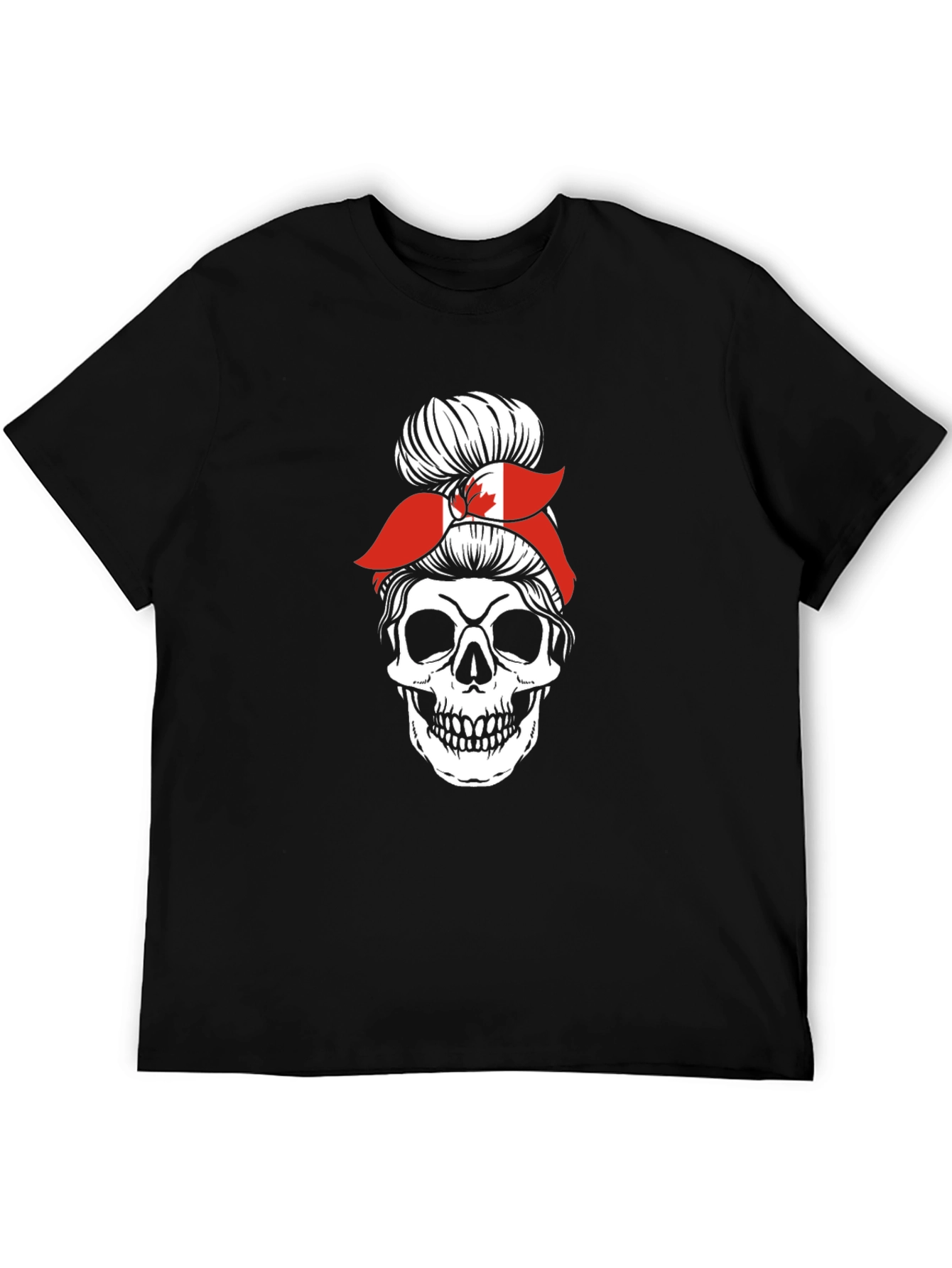 Skull Messy Bun Canada Flag Graphic Tee