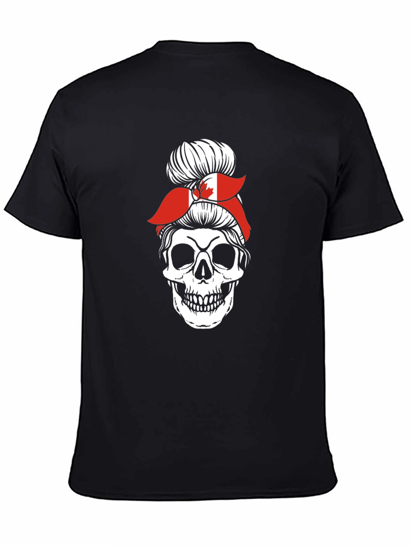 Skull Messy Bun Canada Flag Graphic Tee