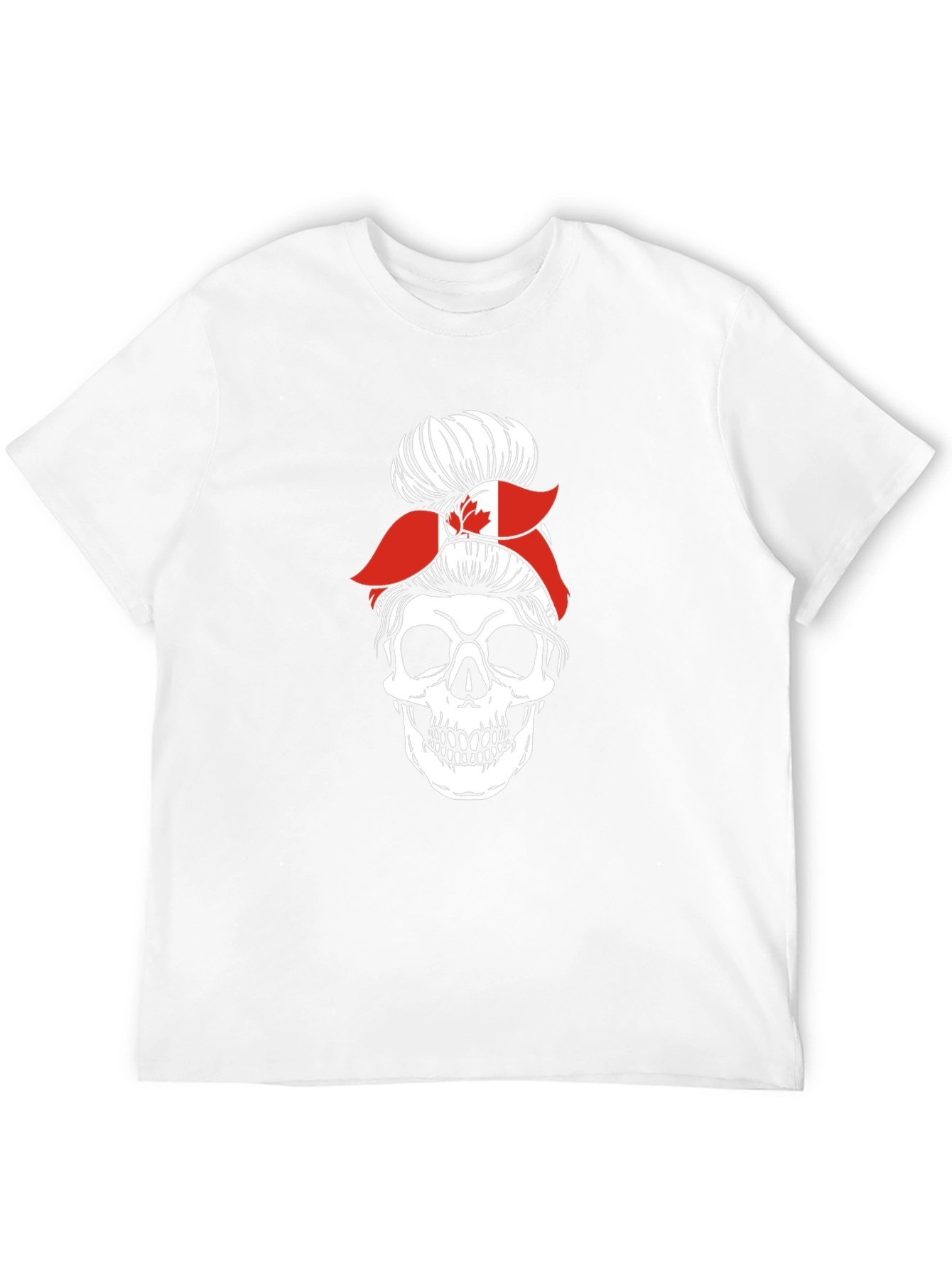 Skull Messy Bun Canada Flag Graphic Tee