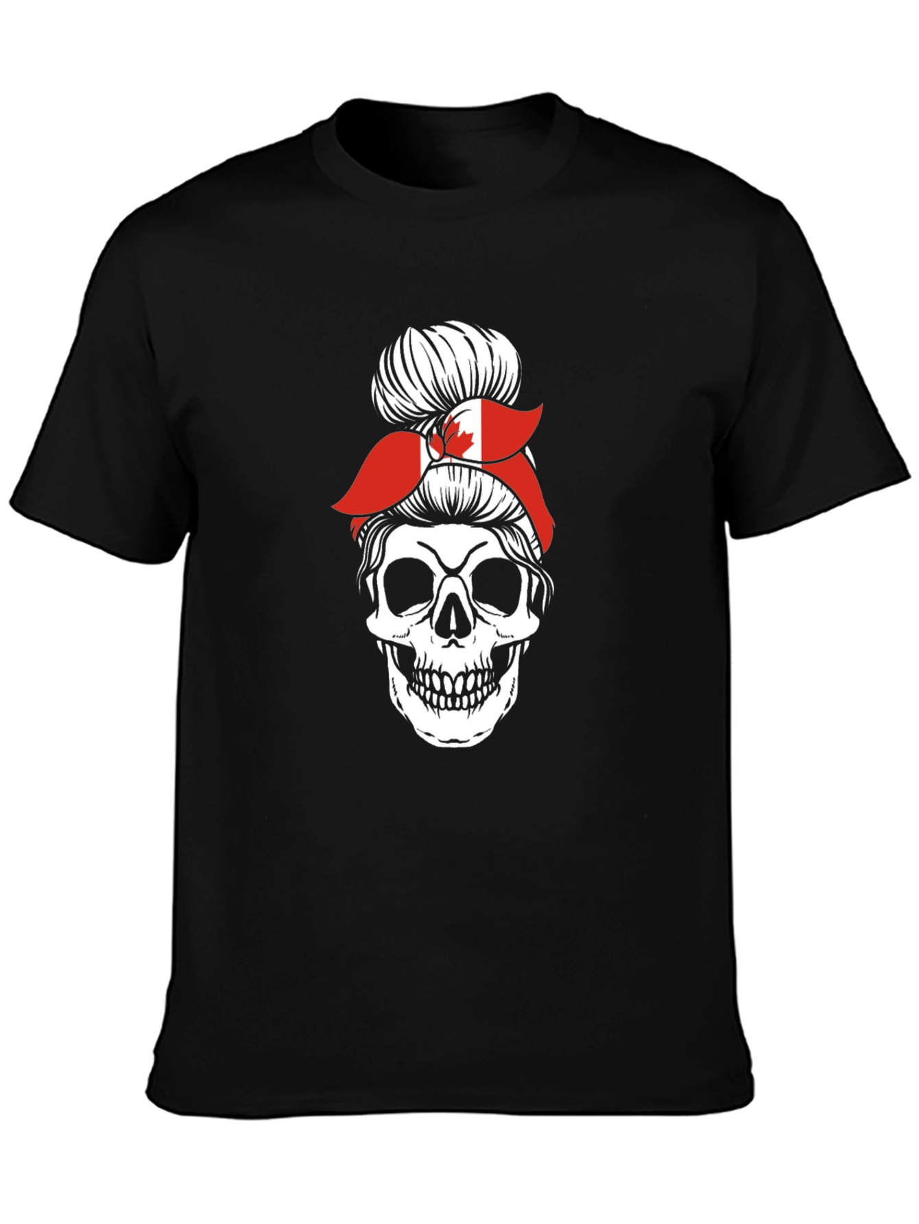 Skull Messy Bun Canada Flag Graphic Tee