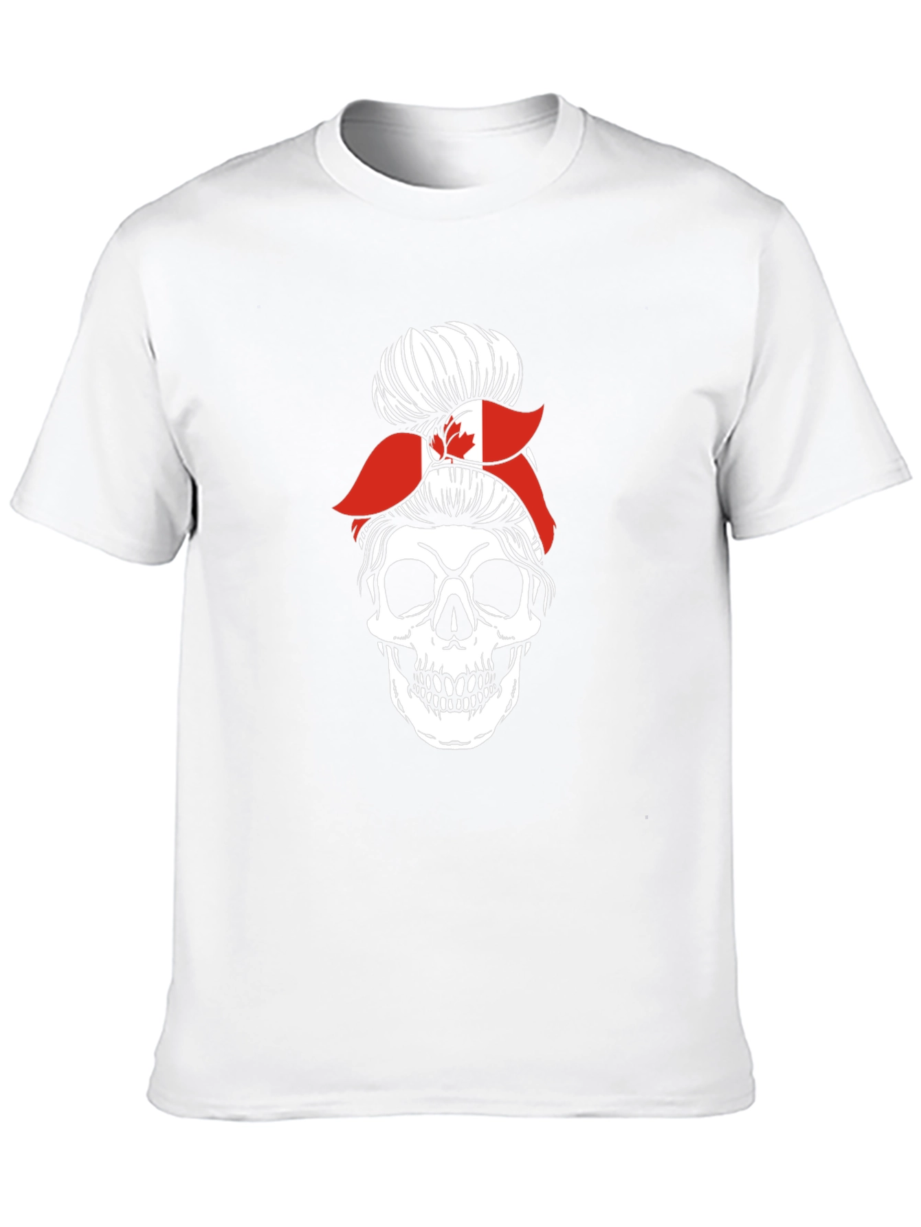 Skull Messy Bun Canada Flag Graphic Tee