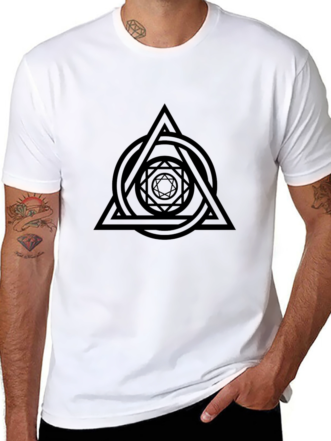 Geometric Symbol Graphic Black T-Shirt