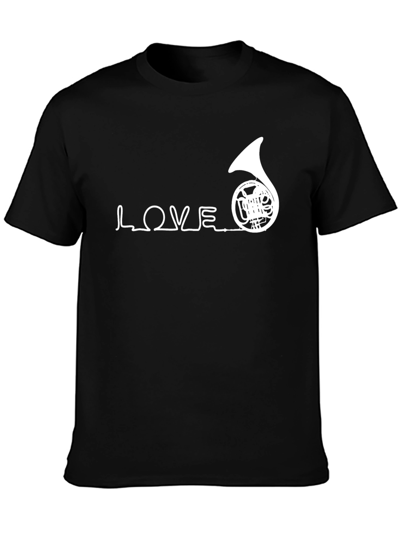 Love French Horn Black T-Shirt Musician Tee