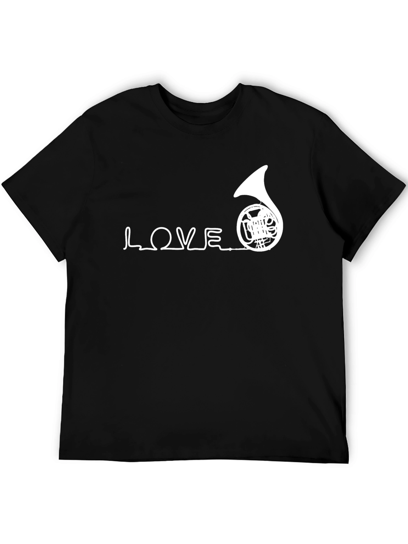 Love French Horn Black T-Shirt Musician Tee