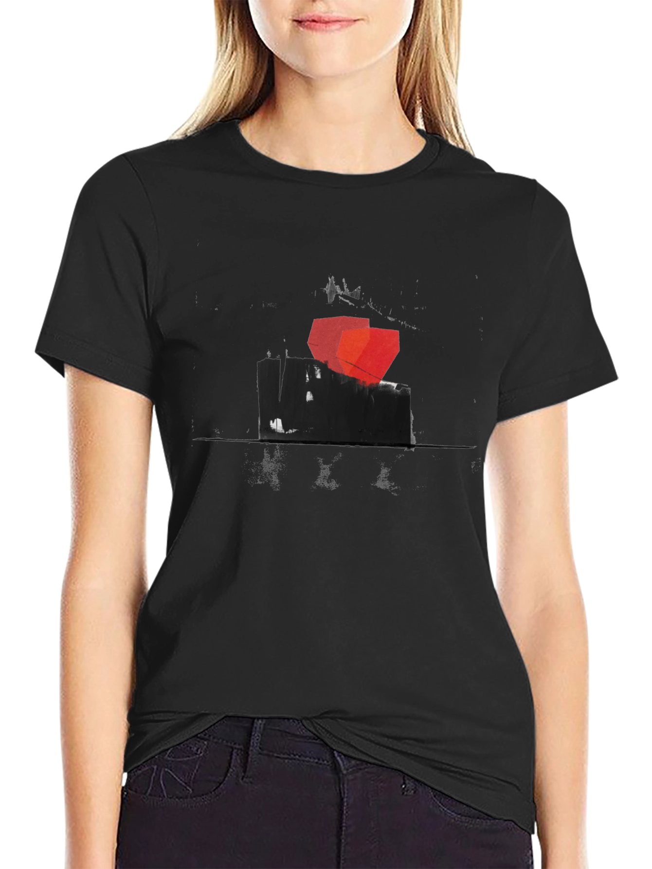 Abstract Geometric Graphic Print Black T-Shirt