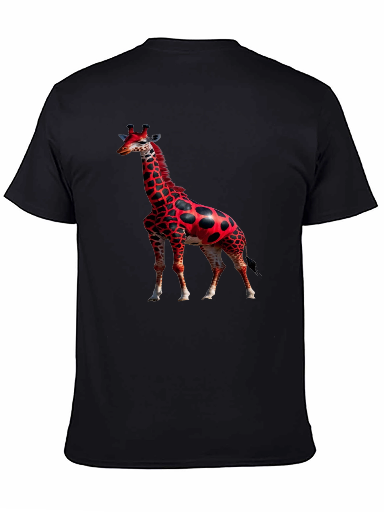 Red Giraffe Print Black T-Shirt