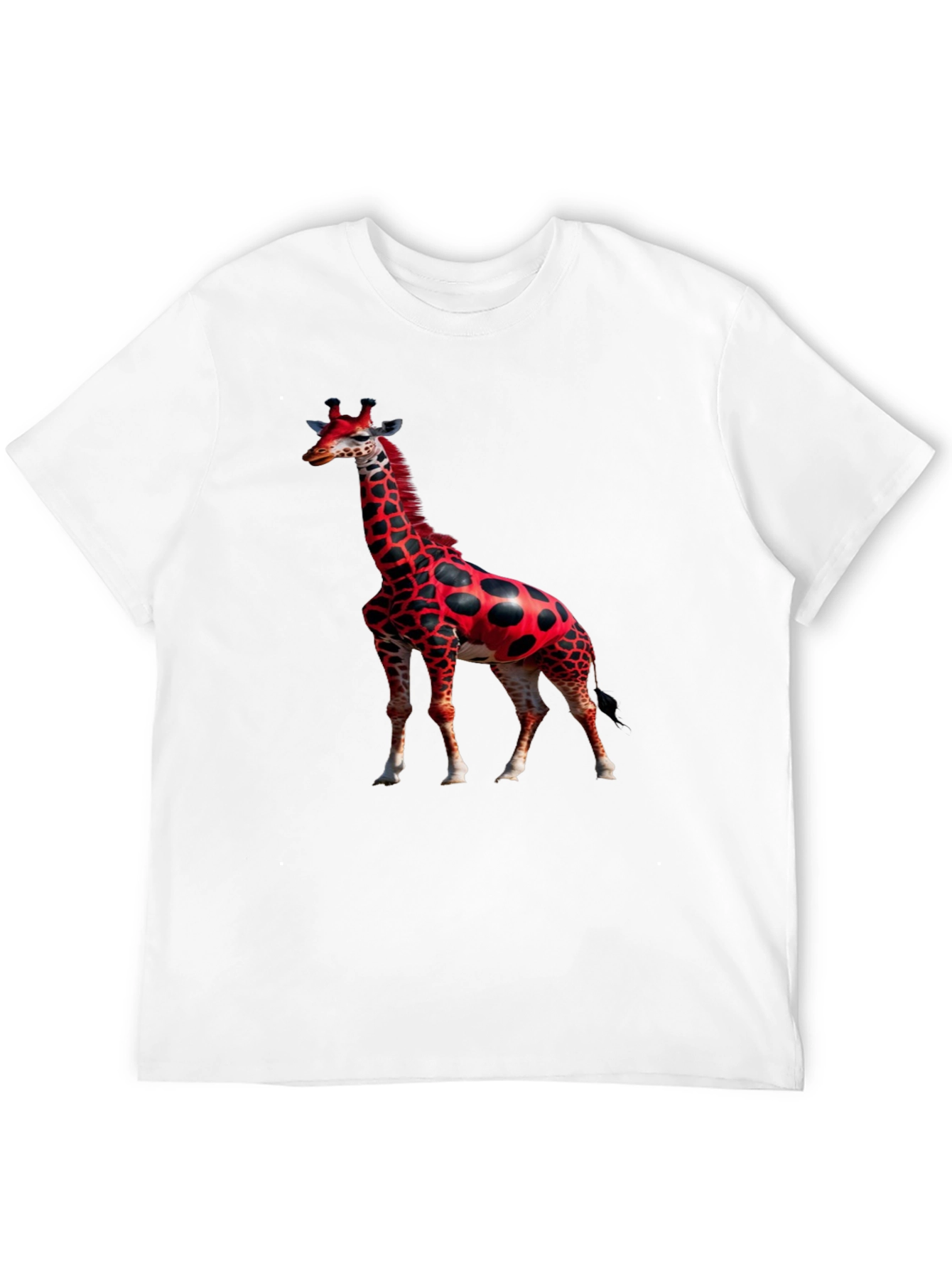 Red Giraffe Print Black T-Shirt
