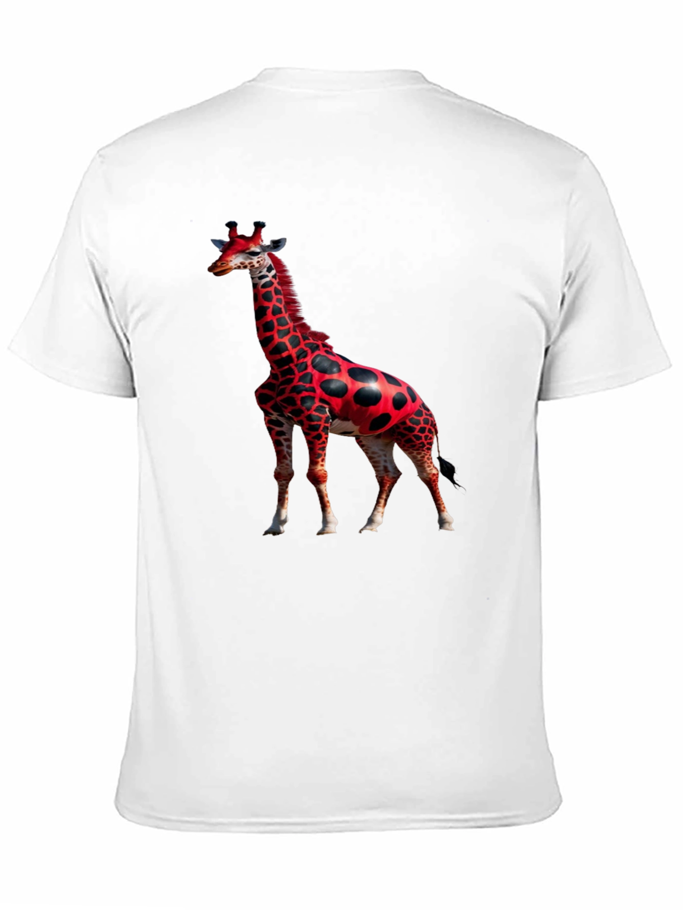 Red Giraffe Print Black T-Shirt