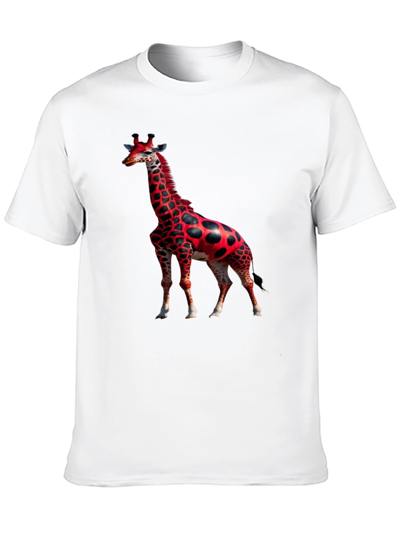 Red Giraffe Print Black T-Shirt