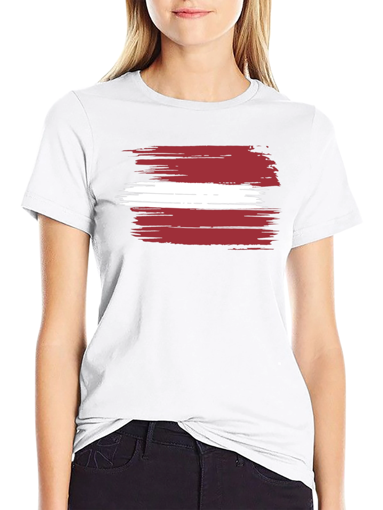 Latvia Flag Brushstroke T-Shirt - Black Tee