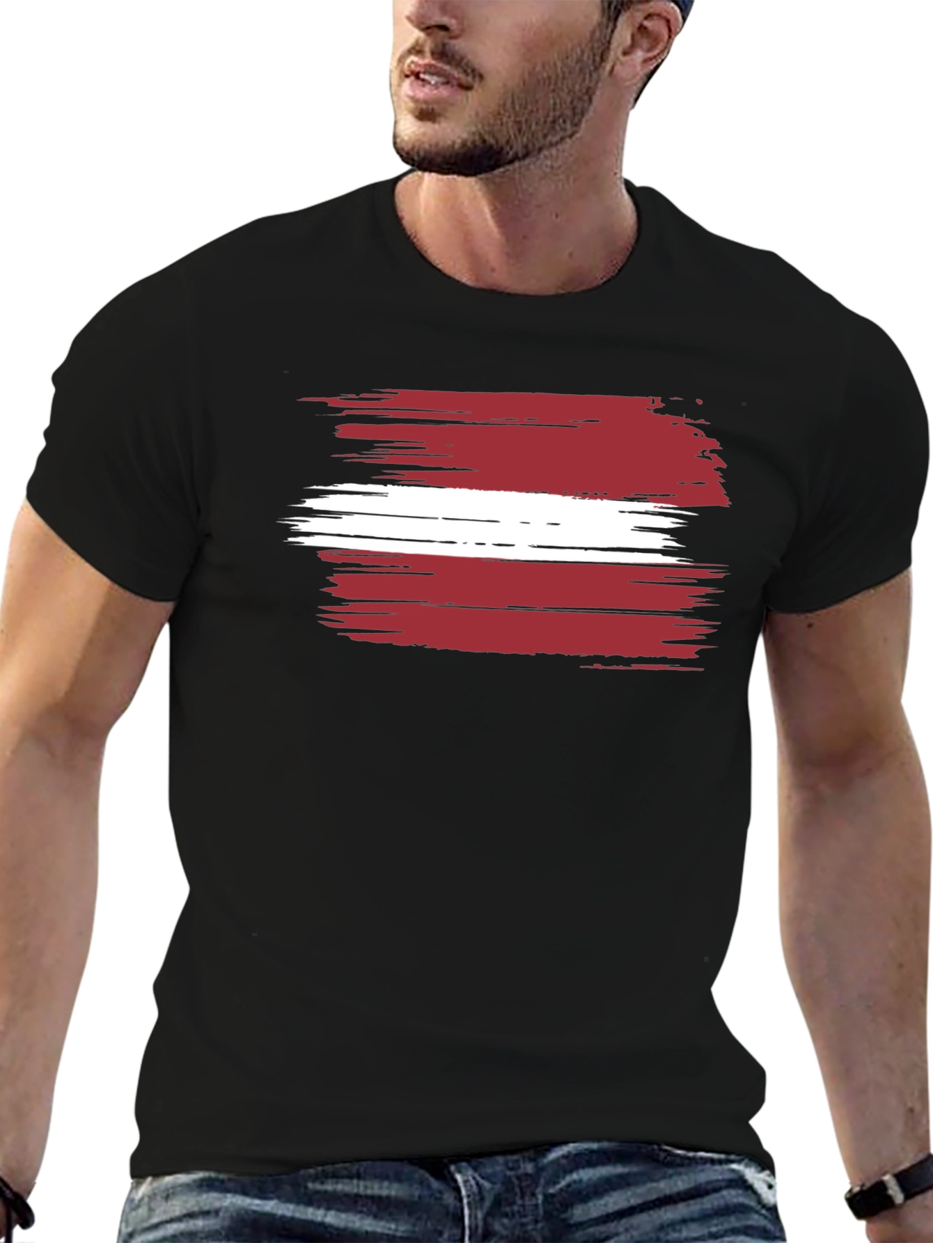 Latvia Flag Brushstroke T-Shirt - Black Tee