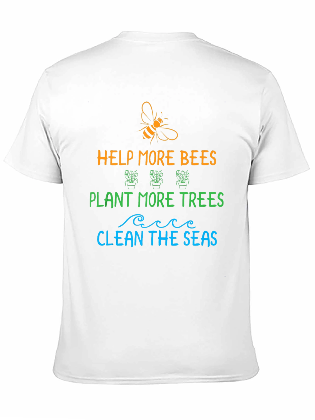 Help Bees Plant Trees Clean Seas Black Graphic T-Shirt