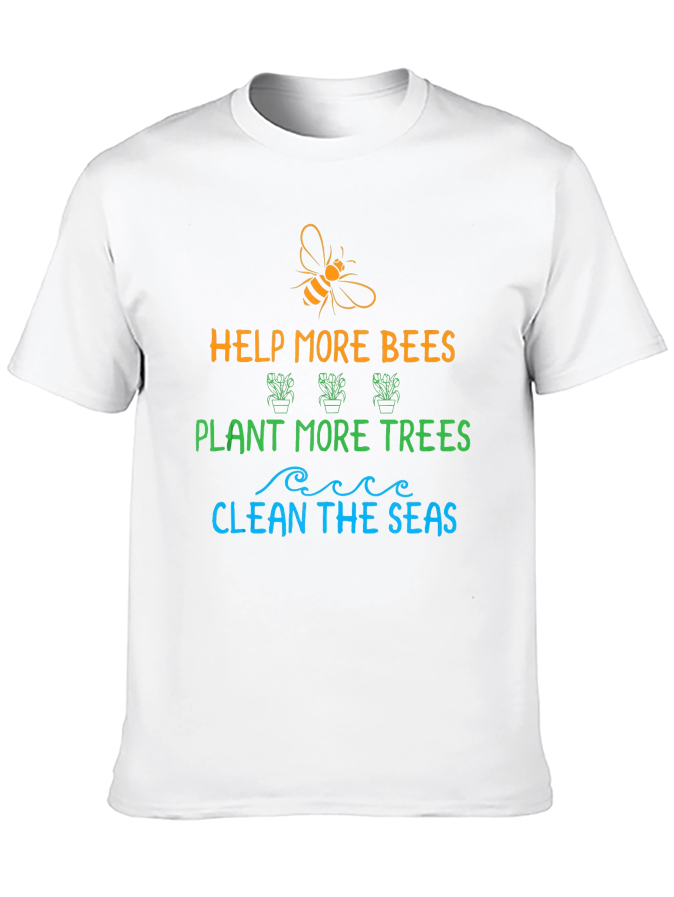 Help Bees Plant Trees Clean Seas Black Graphic T-Shirt