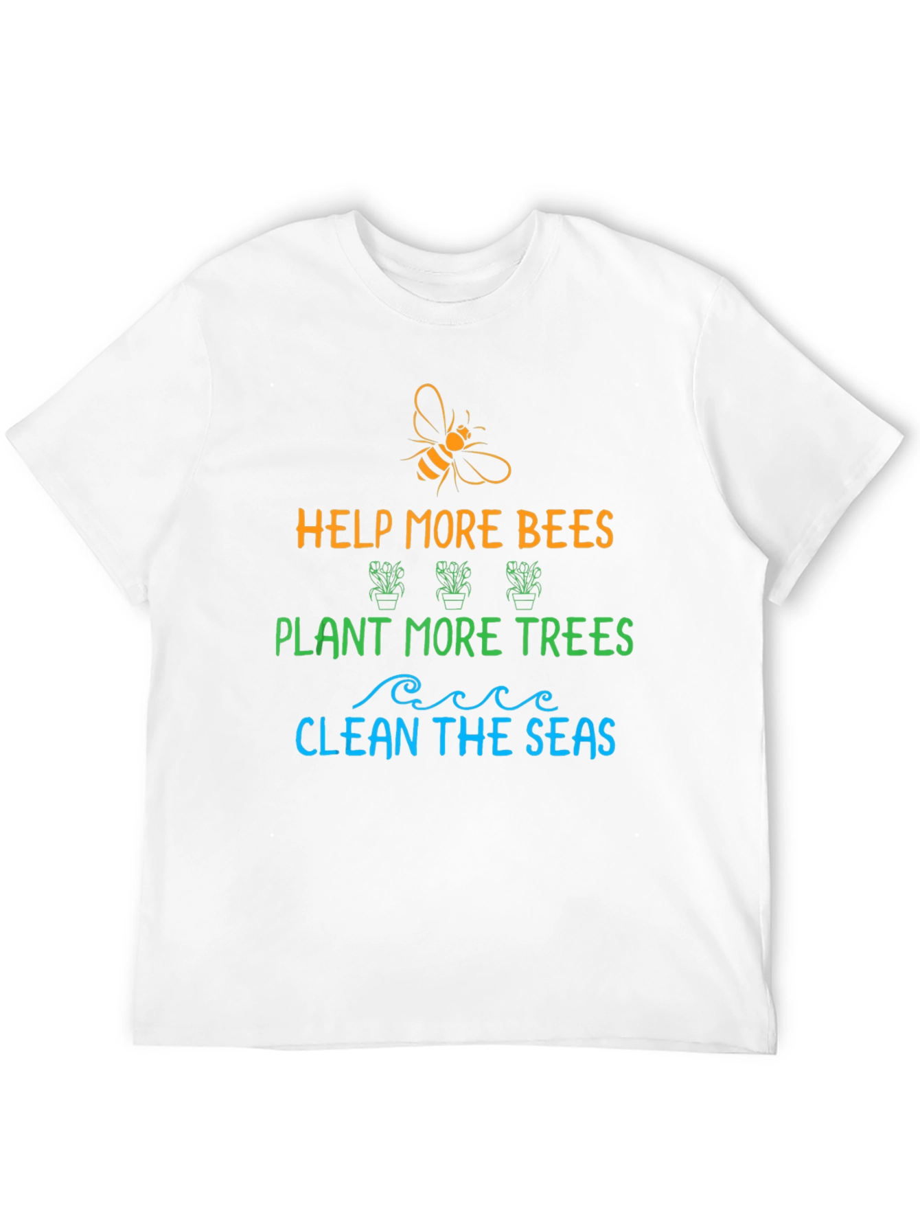 Help Bees Plant Trees Clean Seas Black Graphic T-Shirt