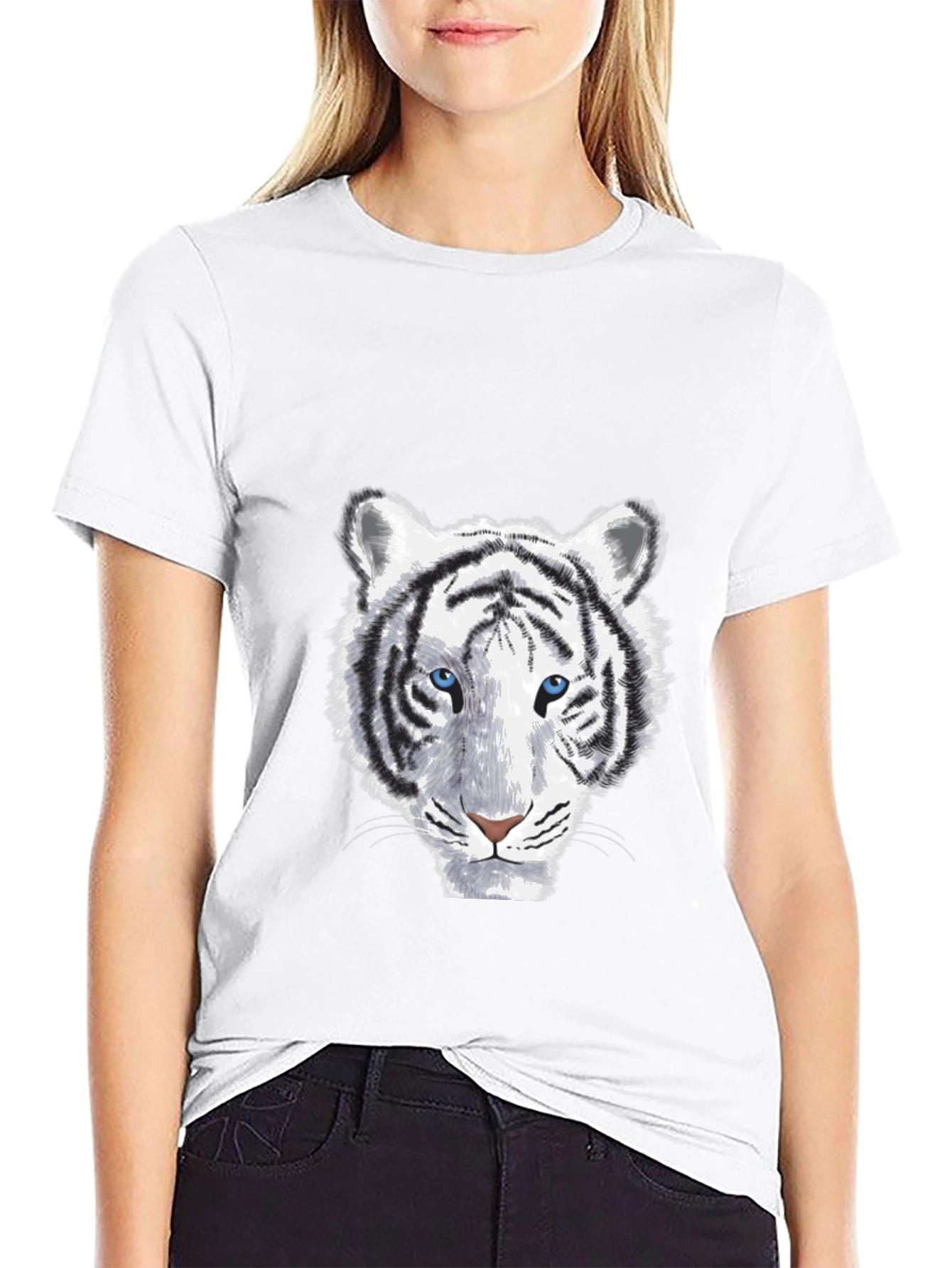 White Tiger Graphic Print Mens Black T-Shirt