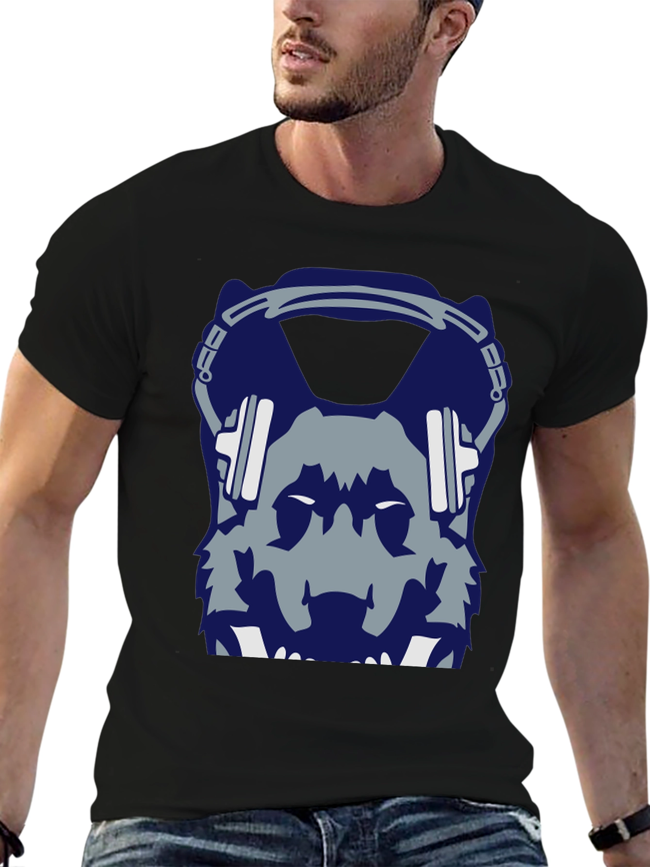 Wolf Headphone Graphic Black T-Shirt
