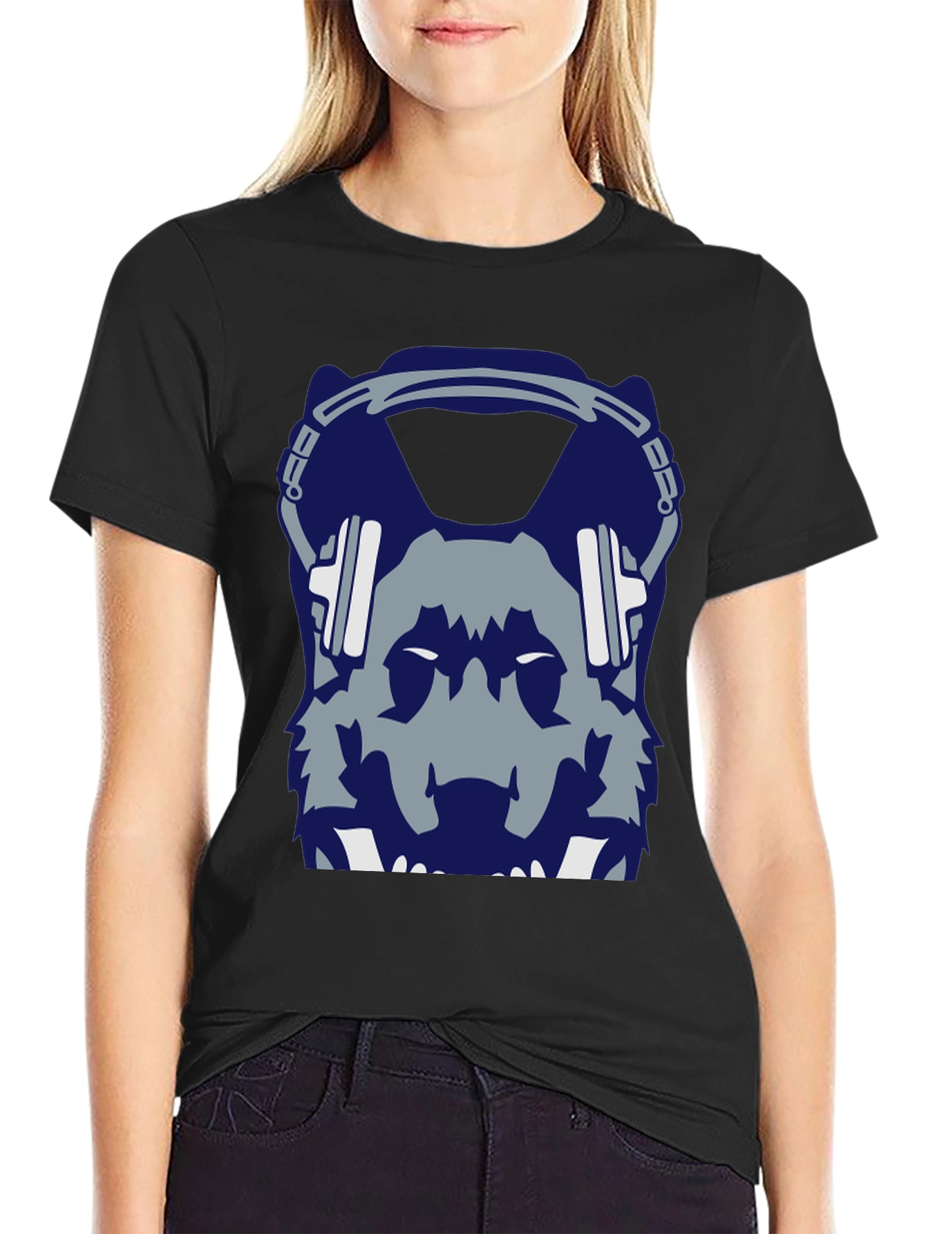 Wolf Headphone Graphic Black T-Shirt
