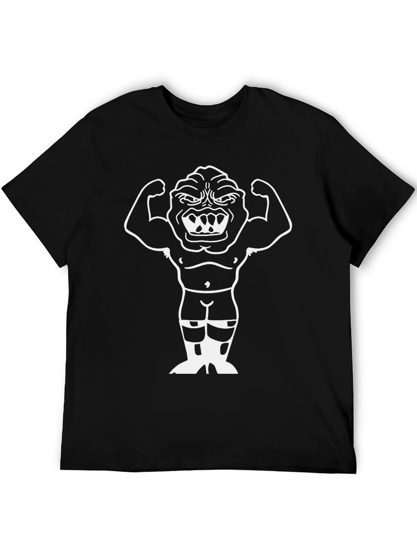 Black T-Shirt with Cartoon Bodybuilder Print