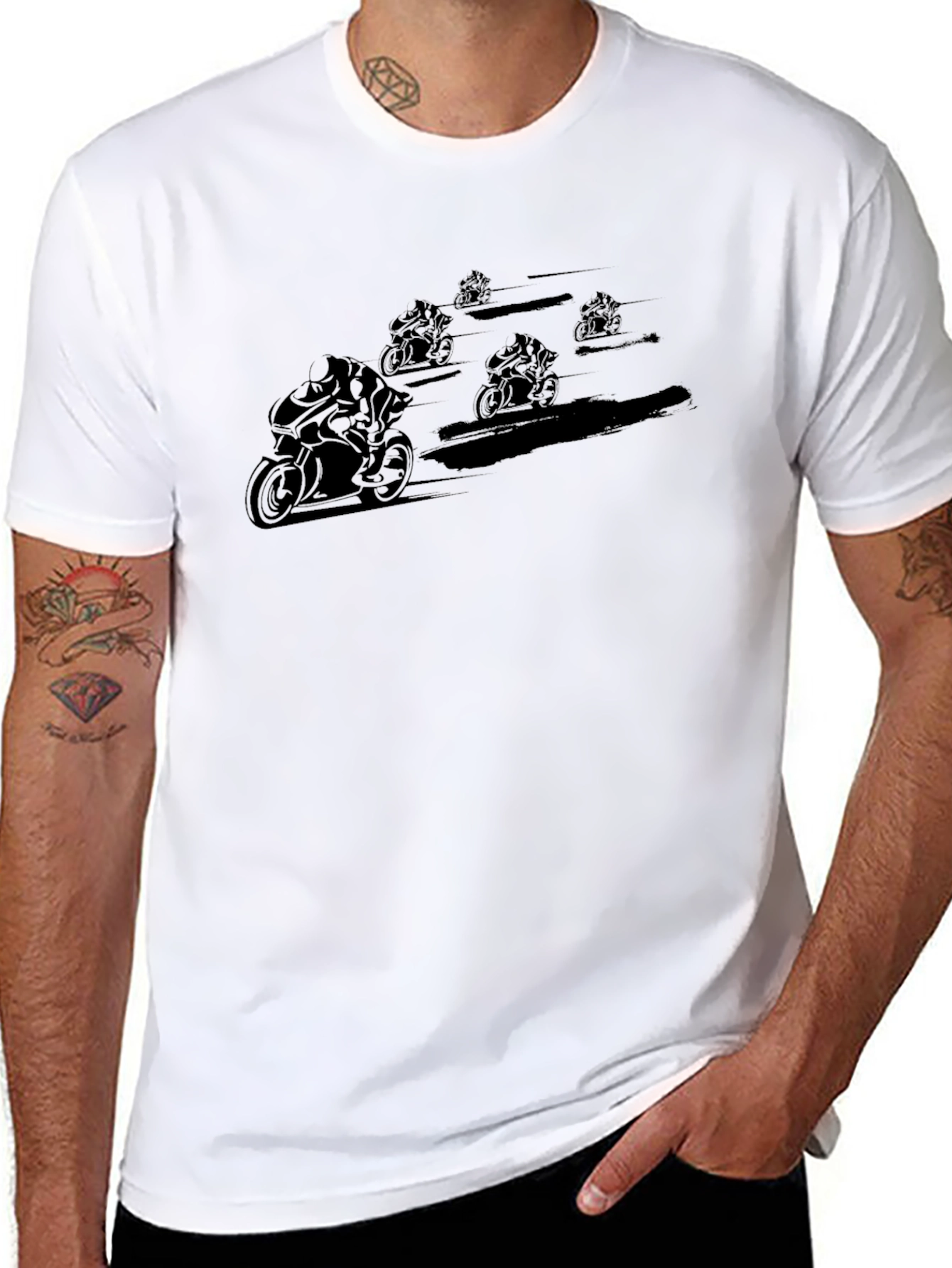 Black Motorcycle Racer Graphic T-Shirt