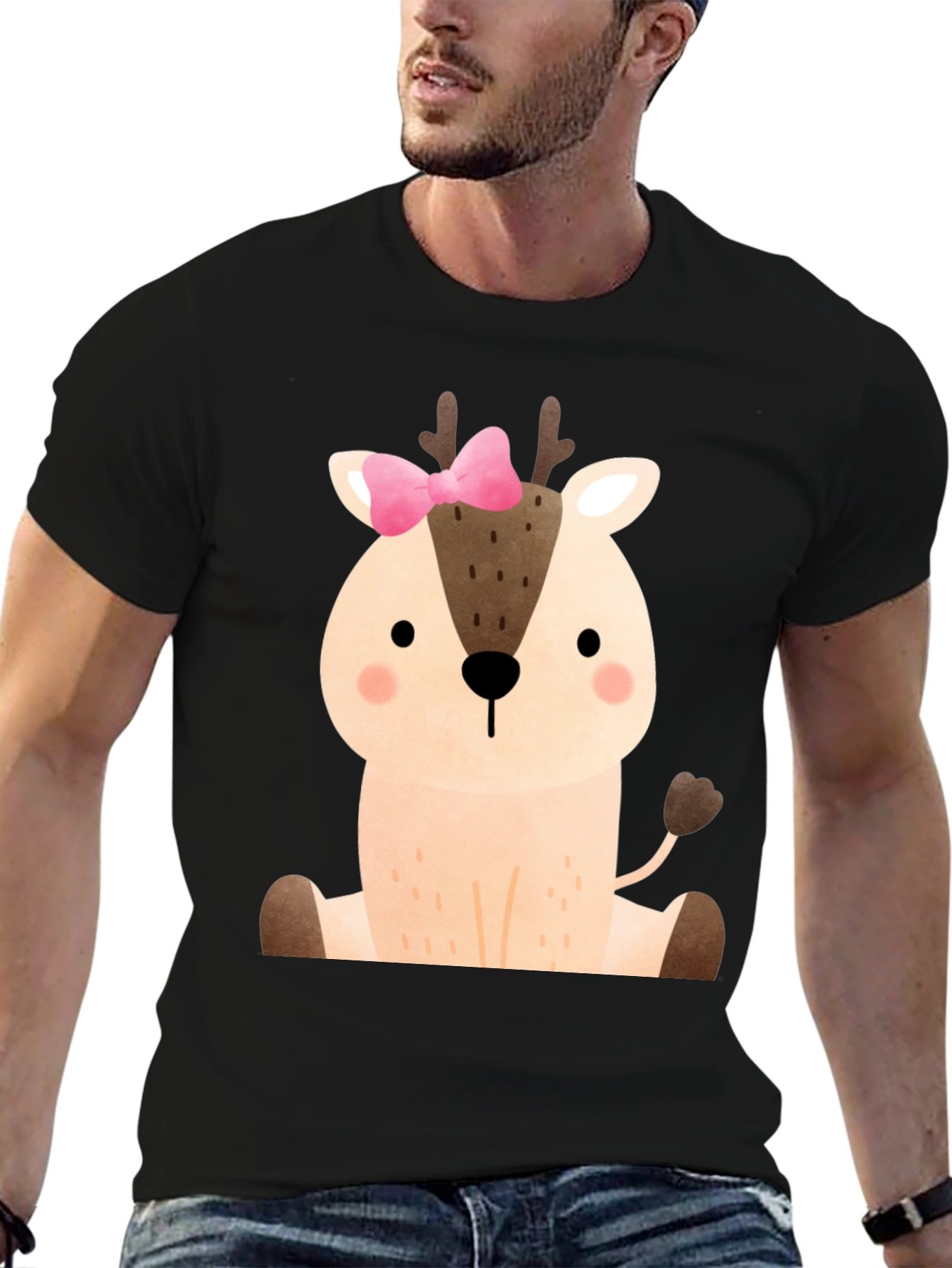 Cute Deer with Bow Graphic T-Shirt