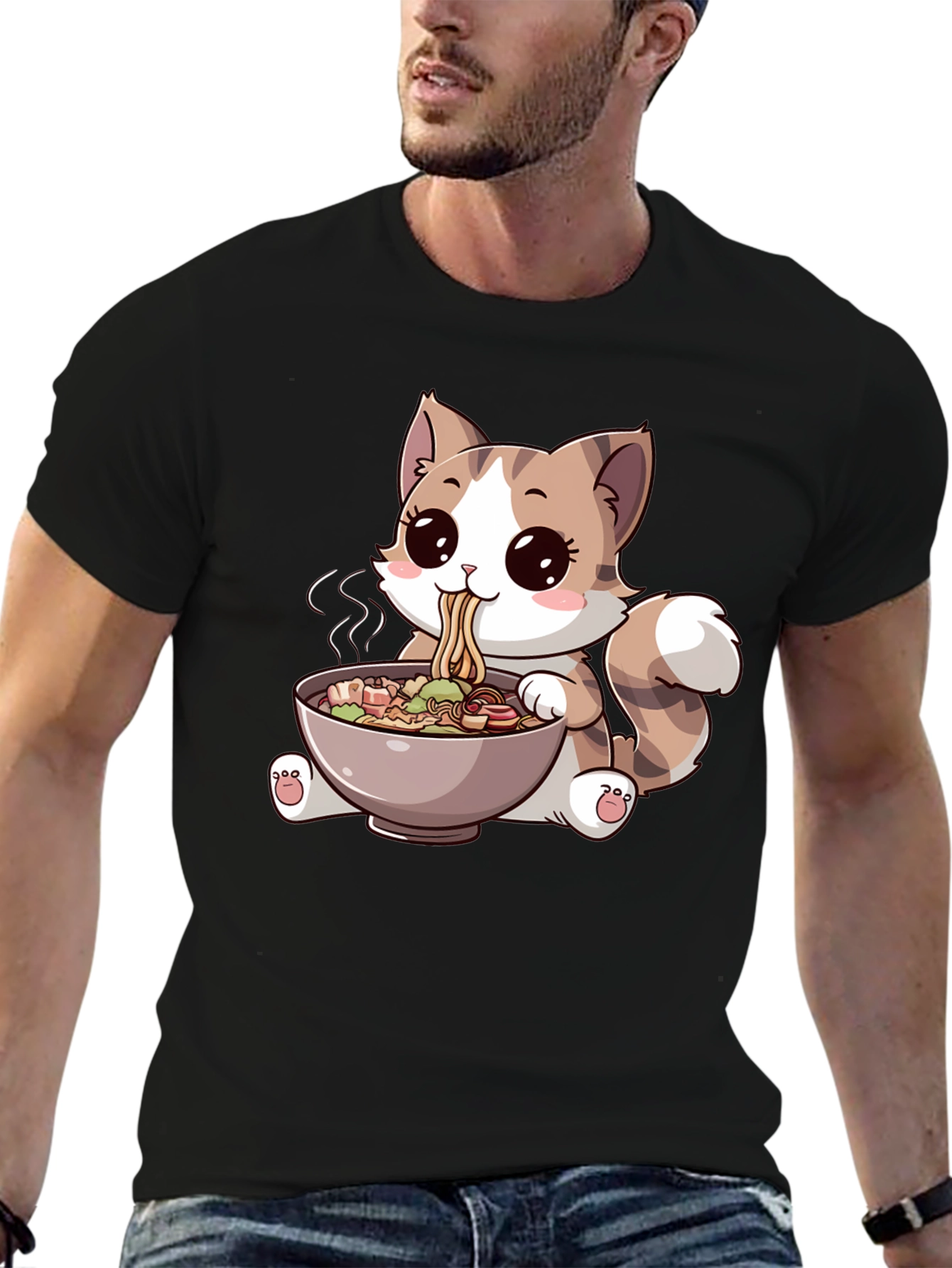 Cute Cartoon Cat Ramen T-Shirt