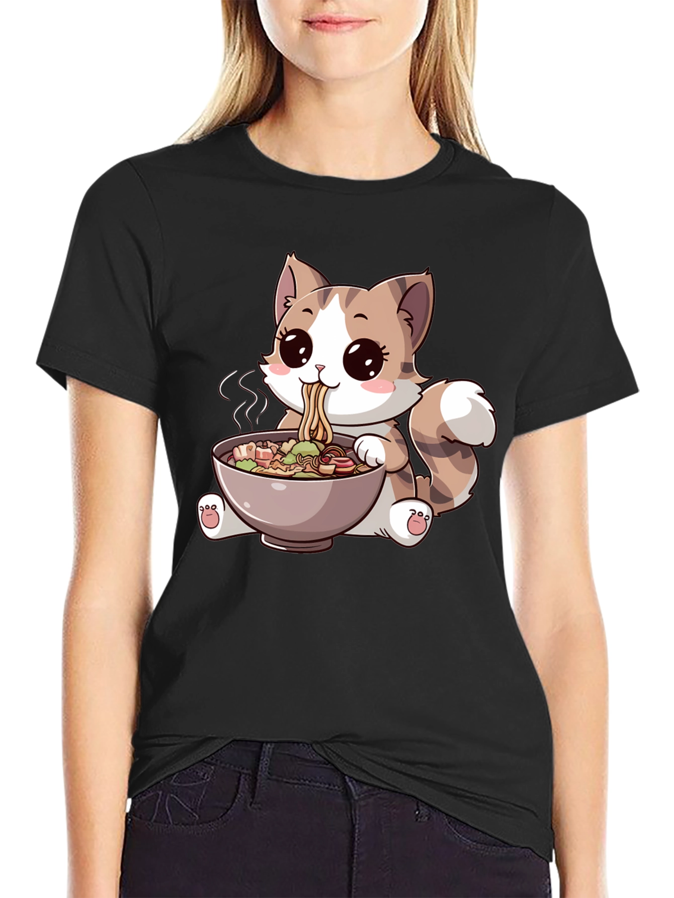 Cute Cartoon Cat Ramen T-Shirt