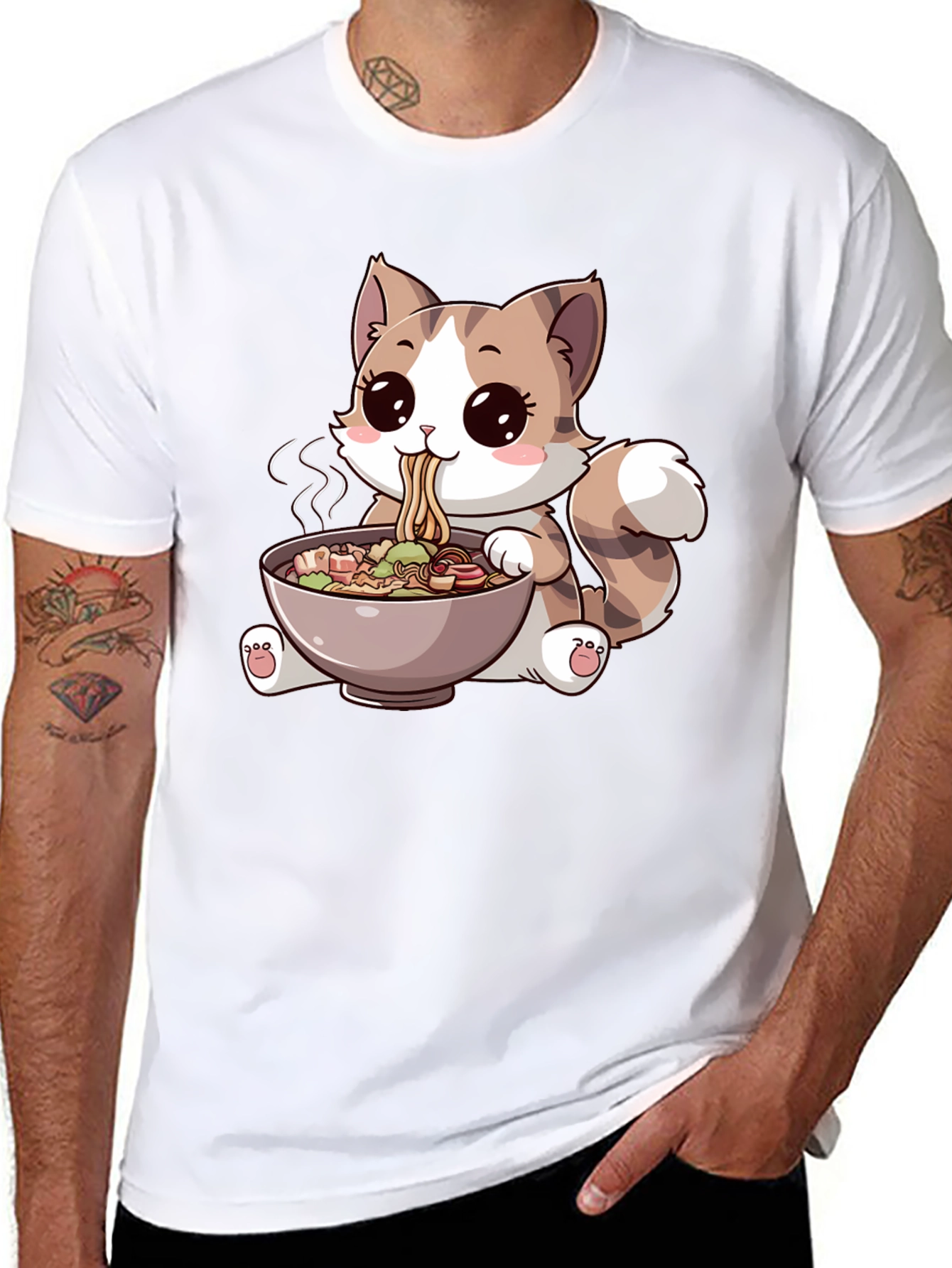 Cute Cartoon Cat Ramen T-Shirt