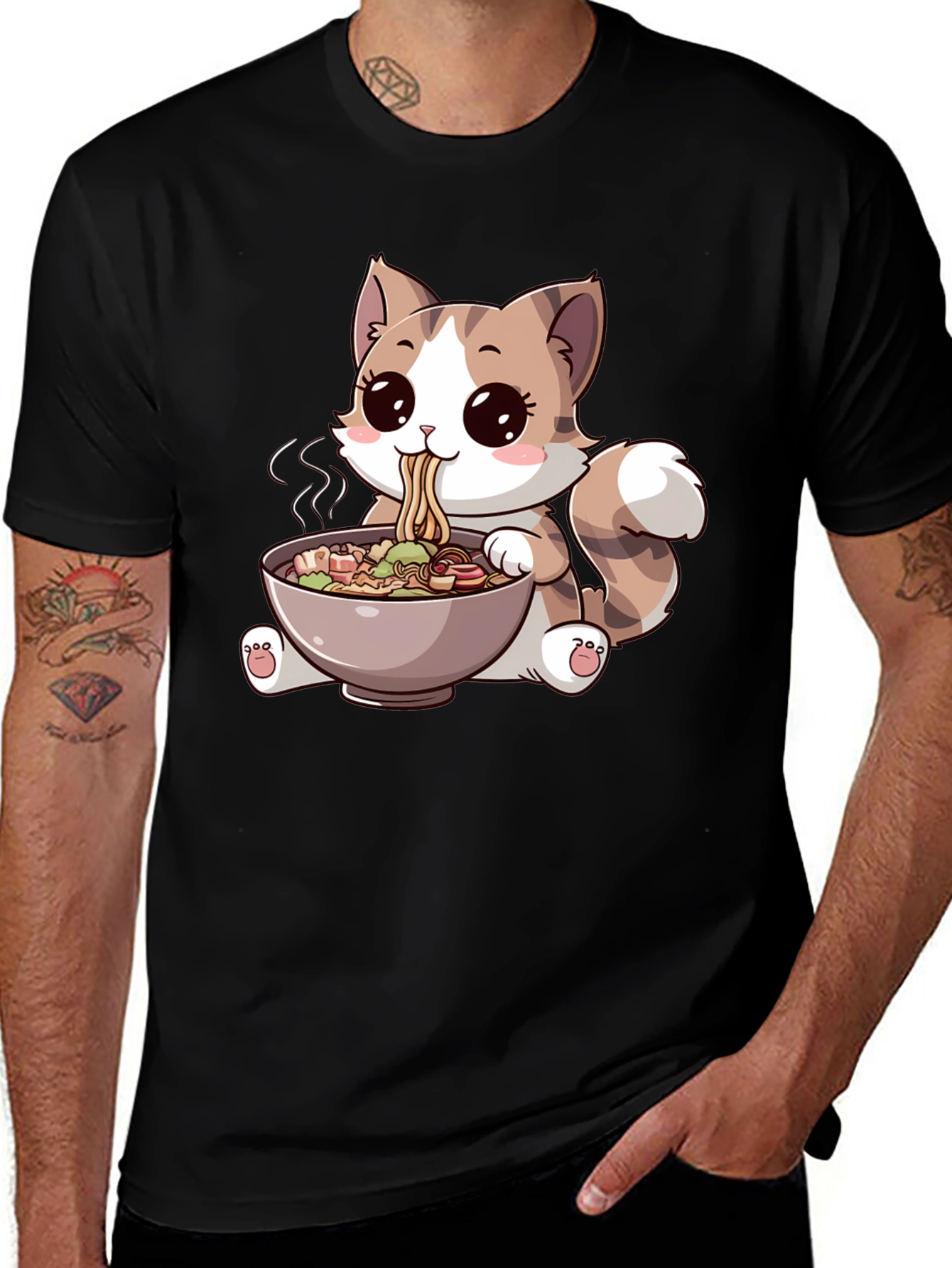 Cute Cartoon Cat Ramen T-Shirt