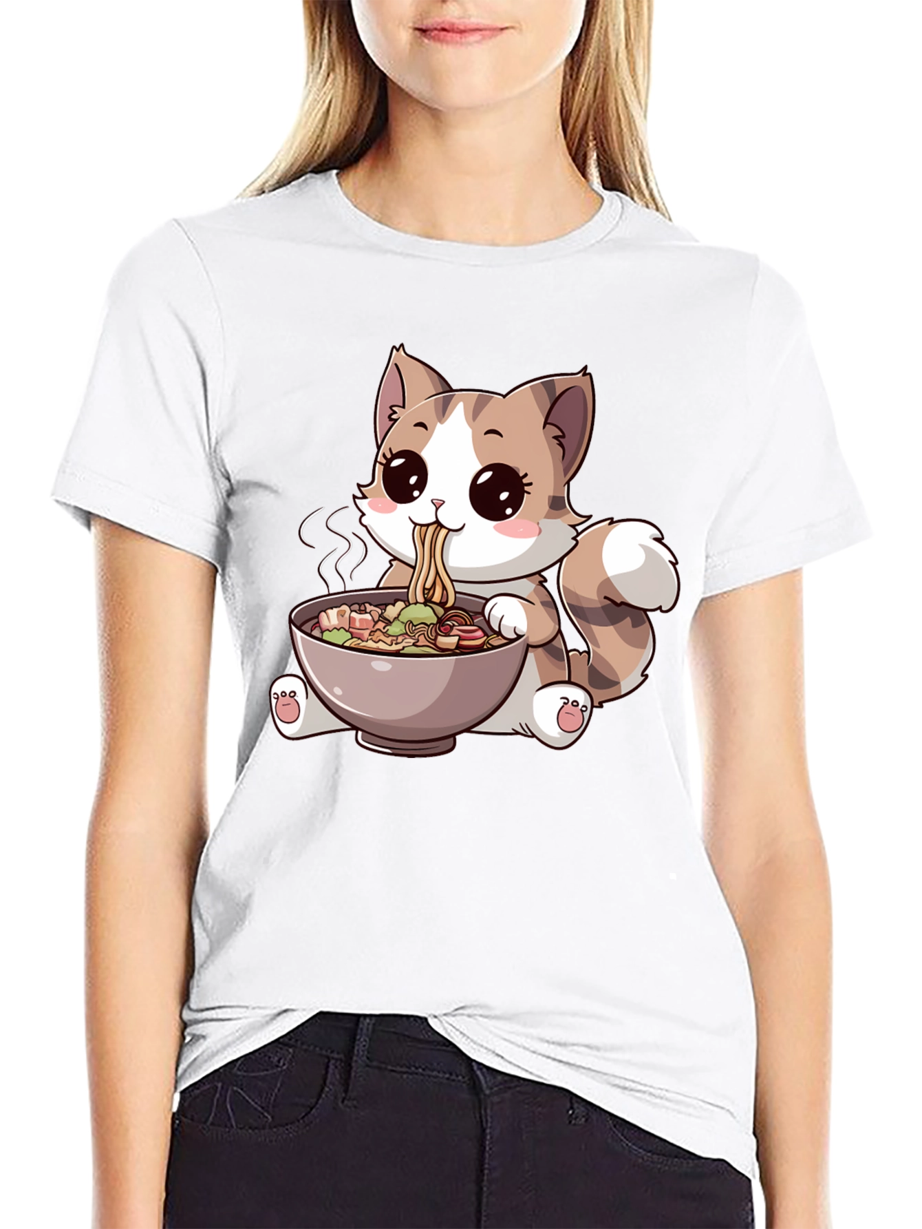 Cute Cartoon Cat Ramen T-Shirt