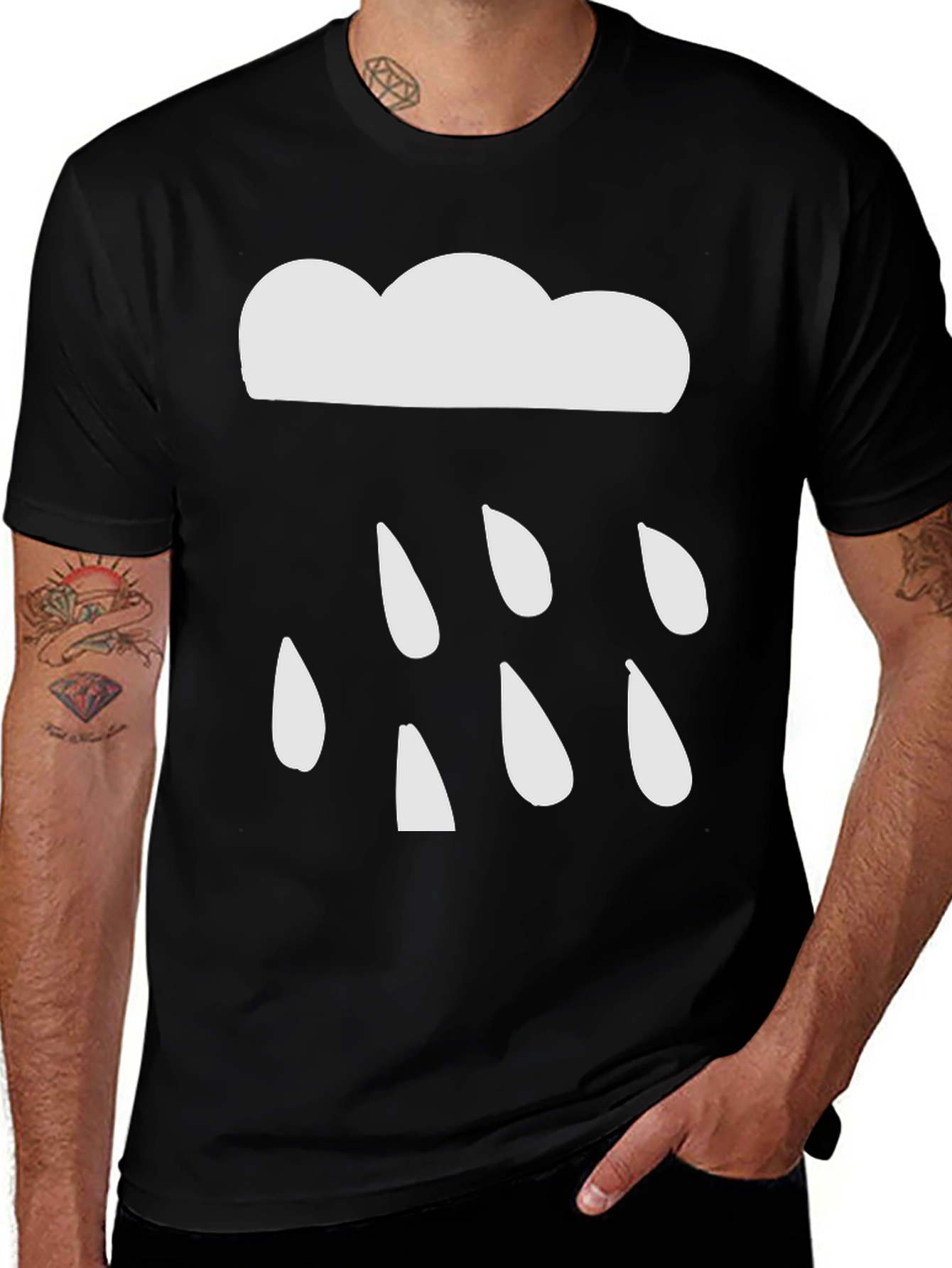 Cloud Raindrop Graphic Tee - Black Casual T-Shirt
