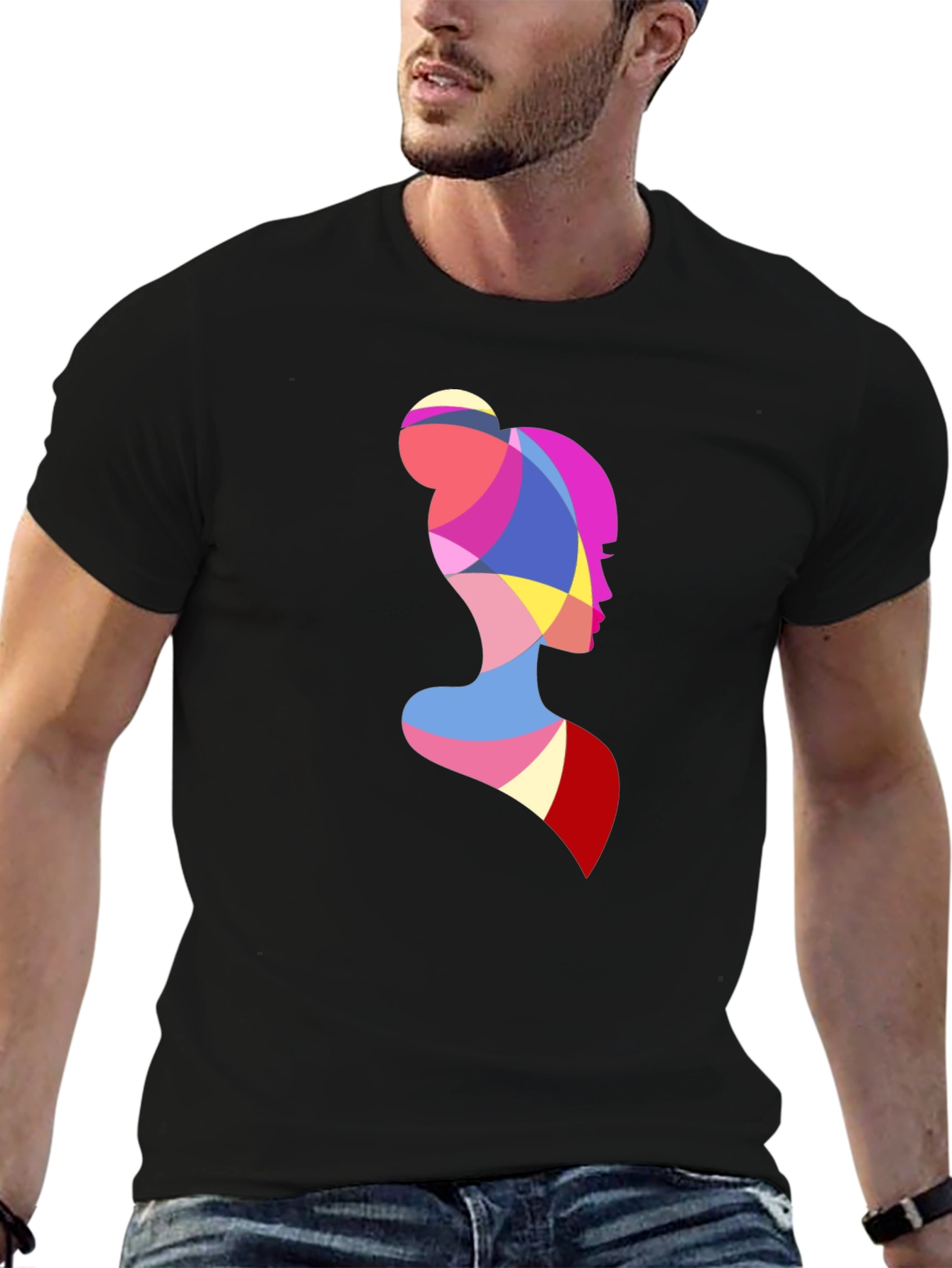 Abstract Woman Silhouette Graphic Tee - Black