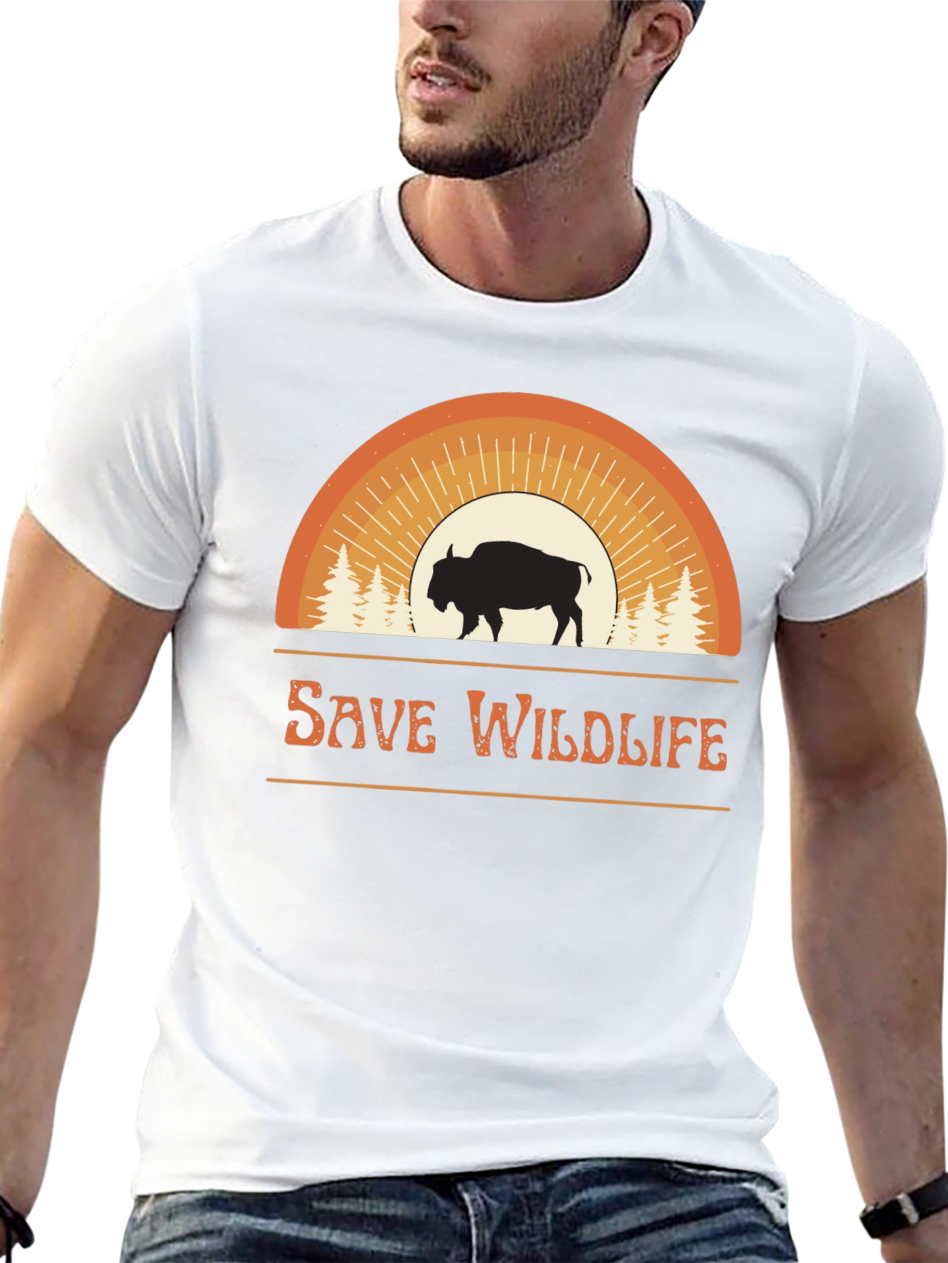 Save Wildlife Graphic Tee - Bison Sunset Design