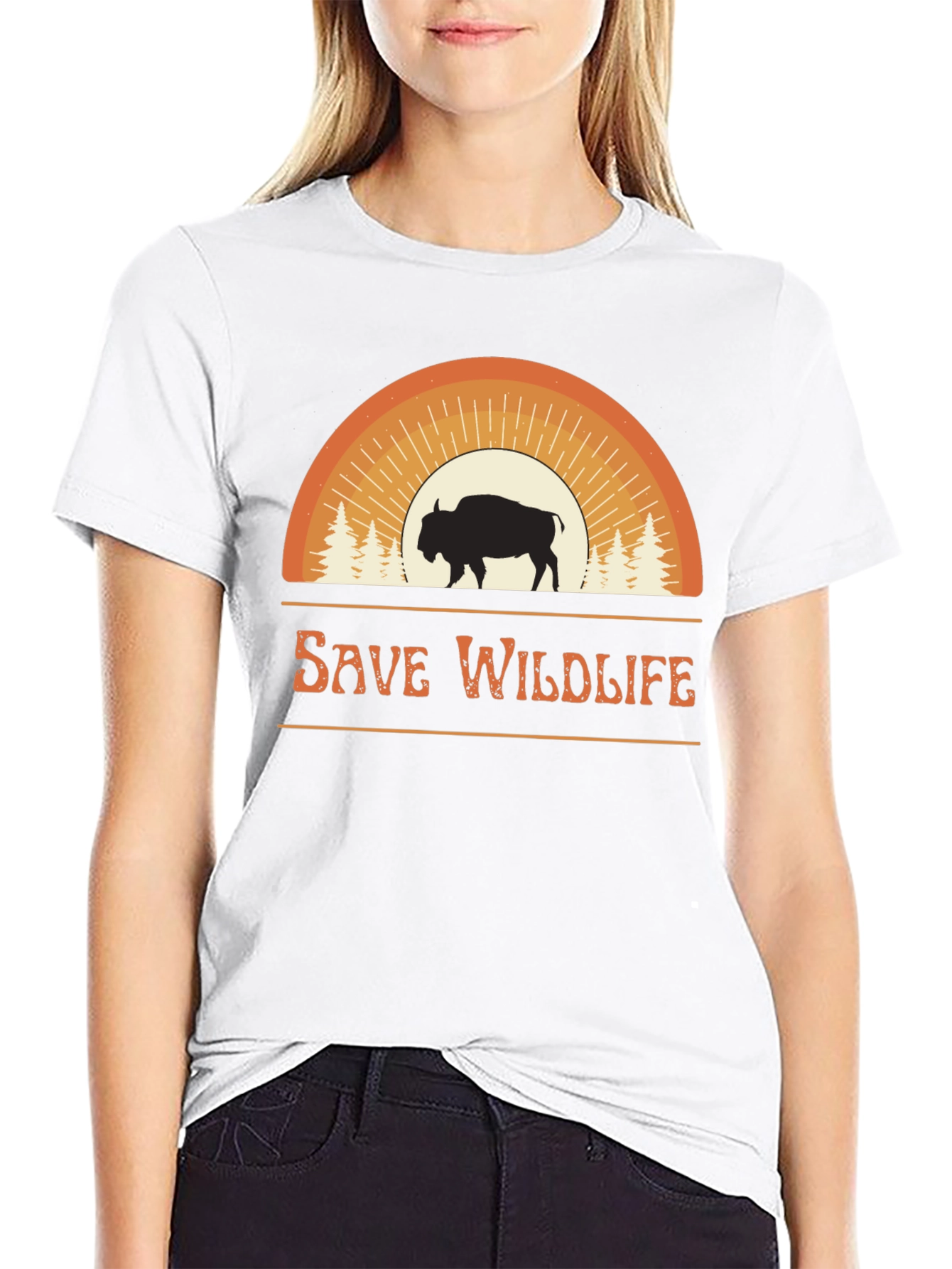 Save Wildlife Graphic Tee - Bison Sunset Design