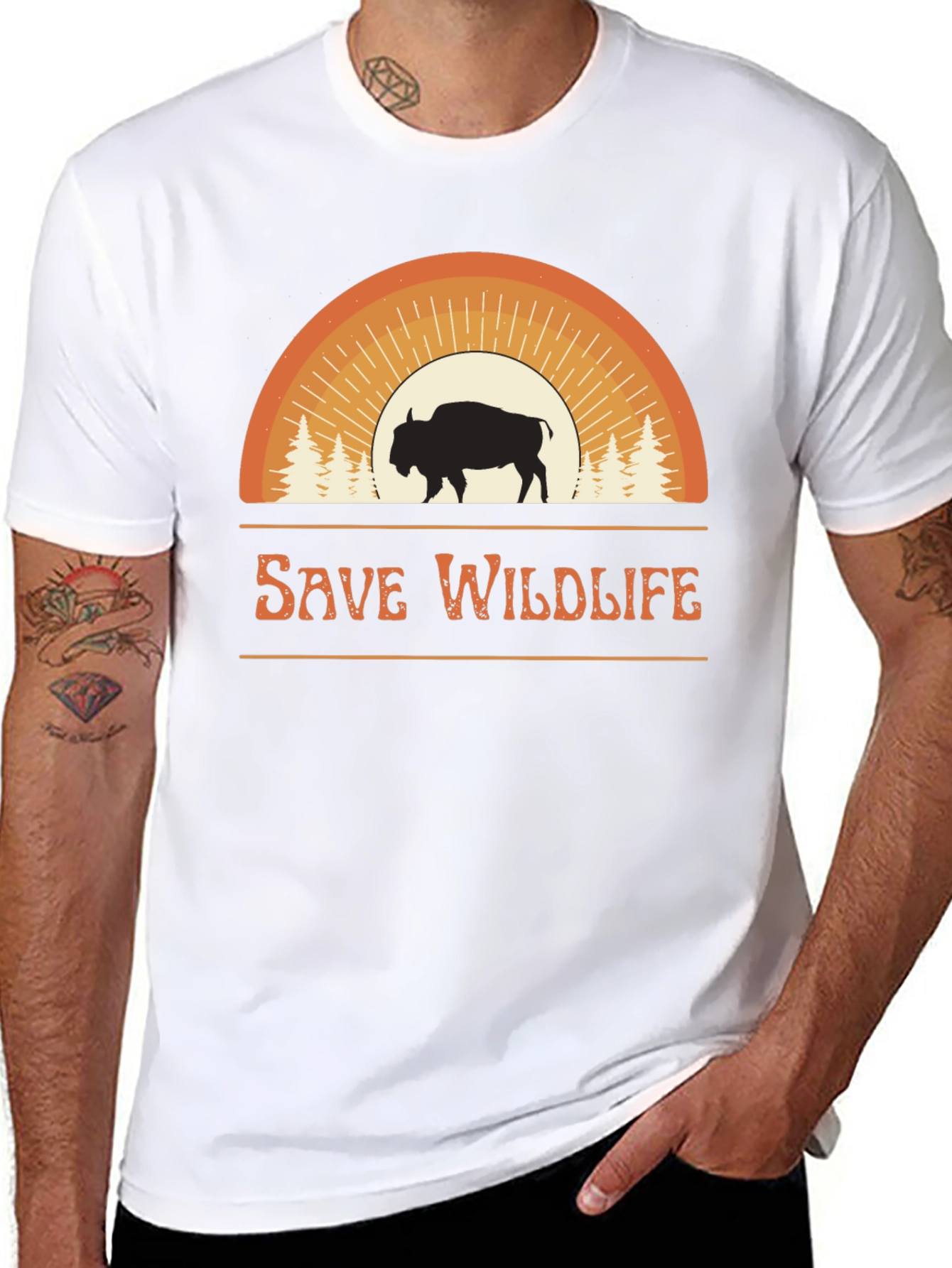 Save Wildlife Graphic Tee - Bison Sunset Design