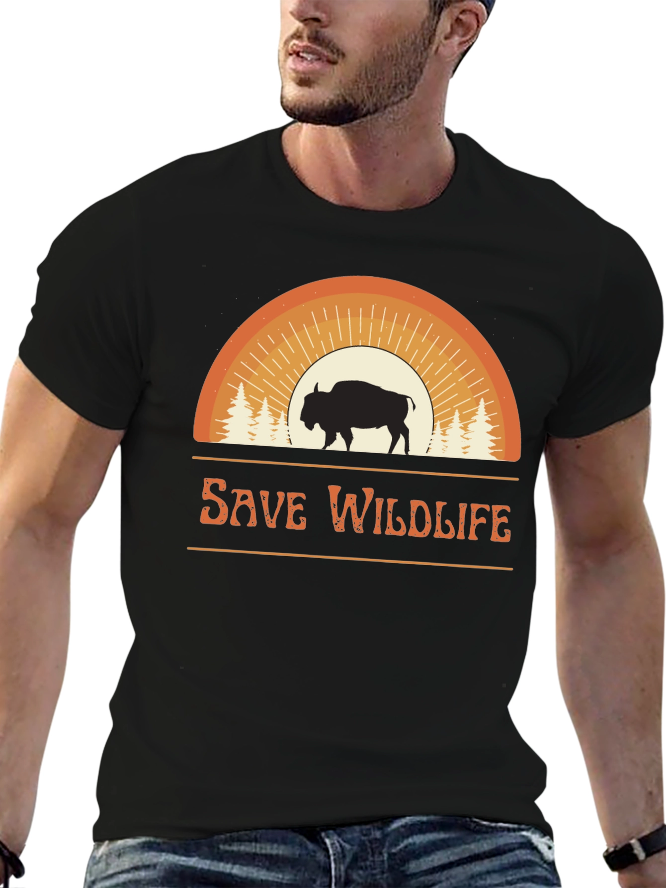 Save Wildlife Graphic Tee - Bison Sunset Design