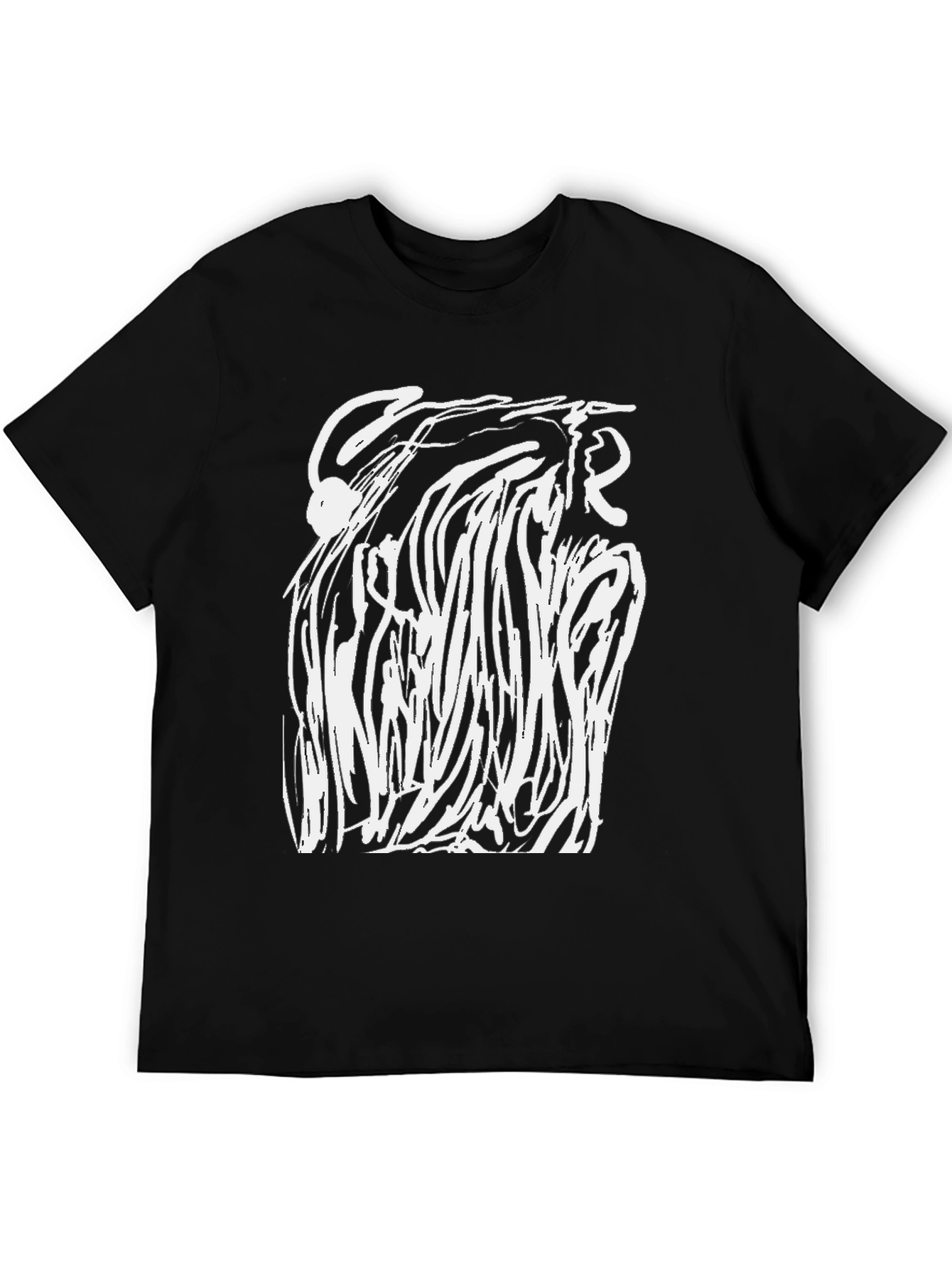 Abstract White Design Black T-Shirt