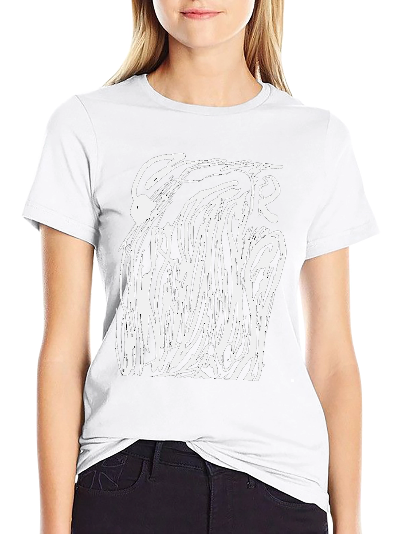 Abstract White Design Black T-Shirt