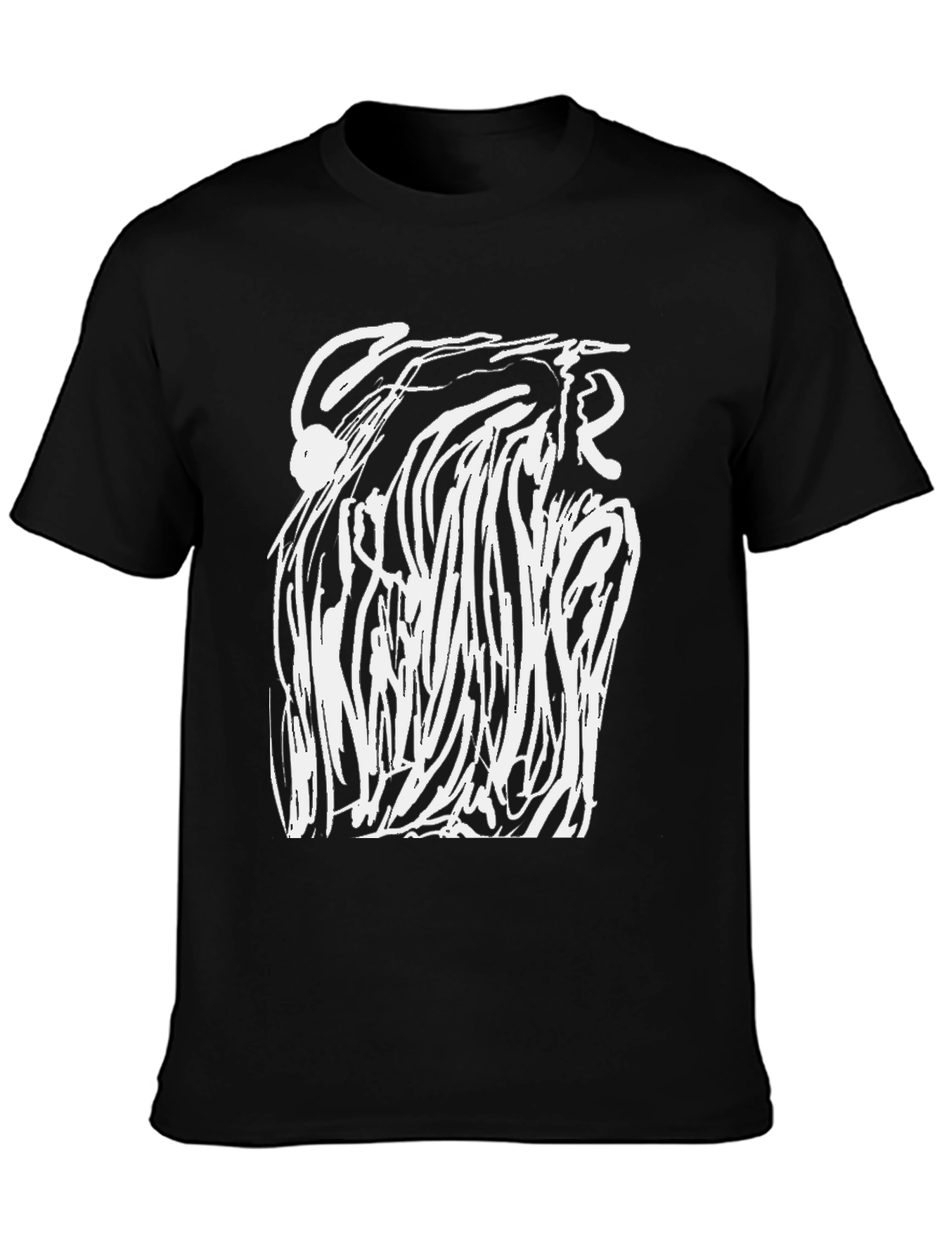 Abstract White Design Black T-Shirt