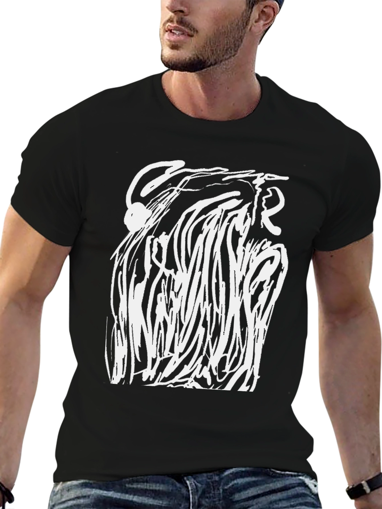 Abstract White Design Black T-Shirt
