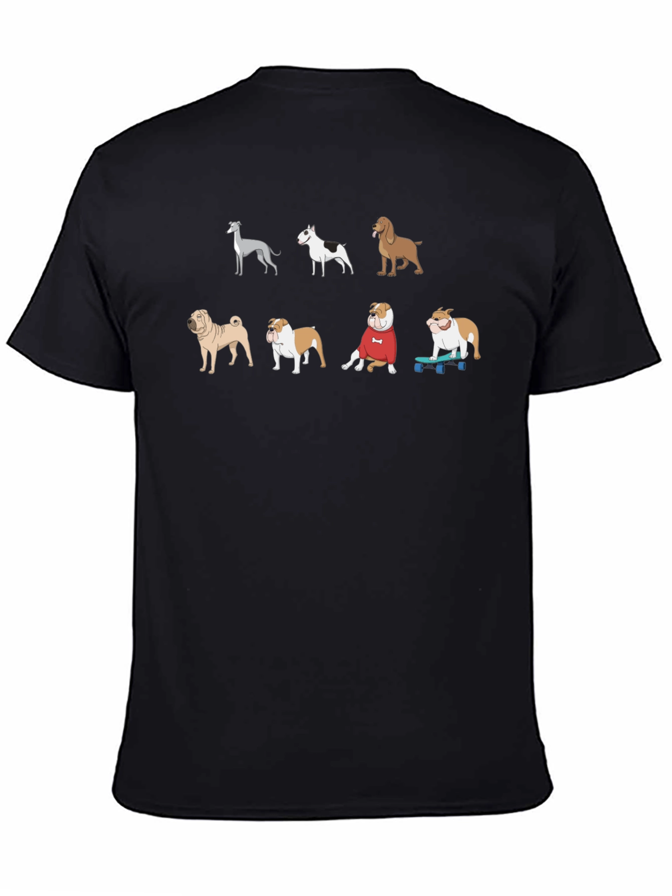 Cartoon Dog Breeds Graphic Black T-Shirt