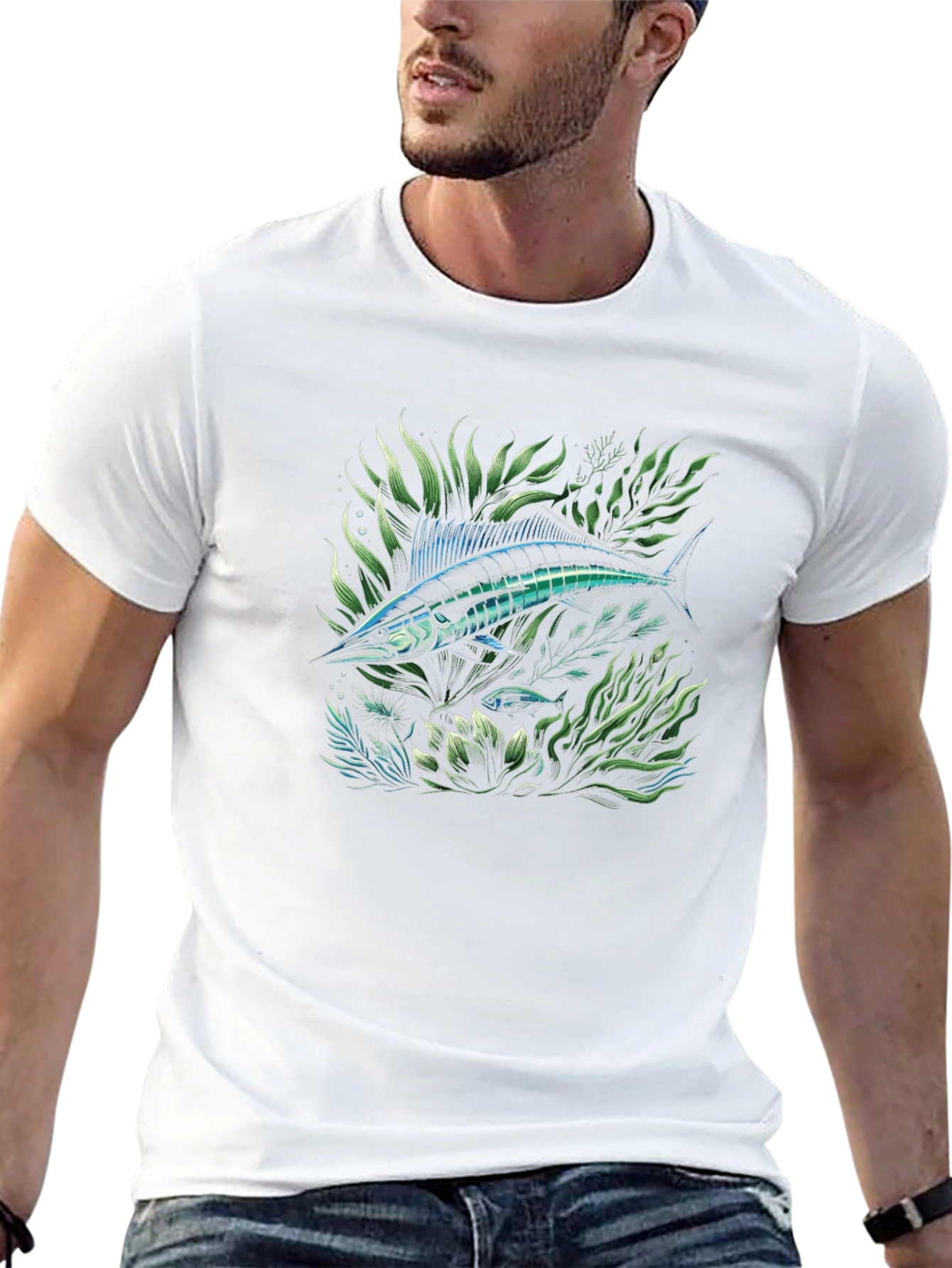Marlin Fish Graphic Tee - Black Cotton T-Shirt
