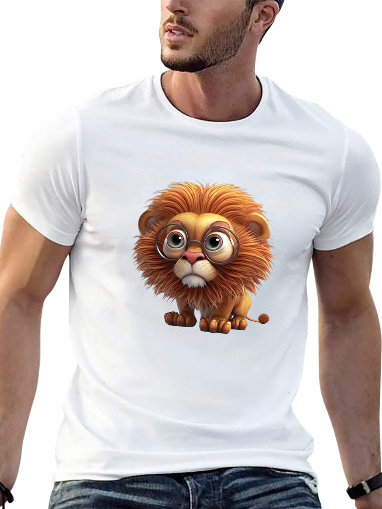 Lion with Glasses Black T-Shirt