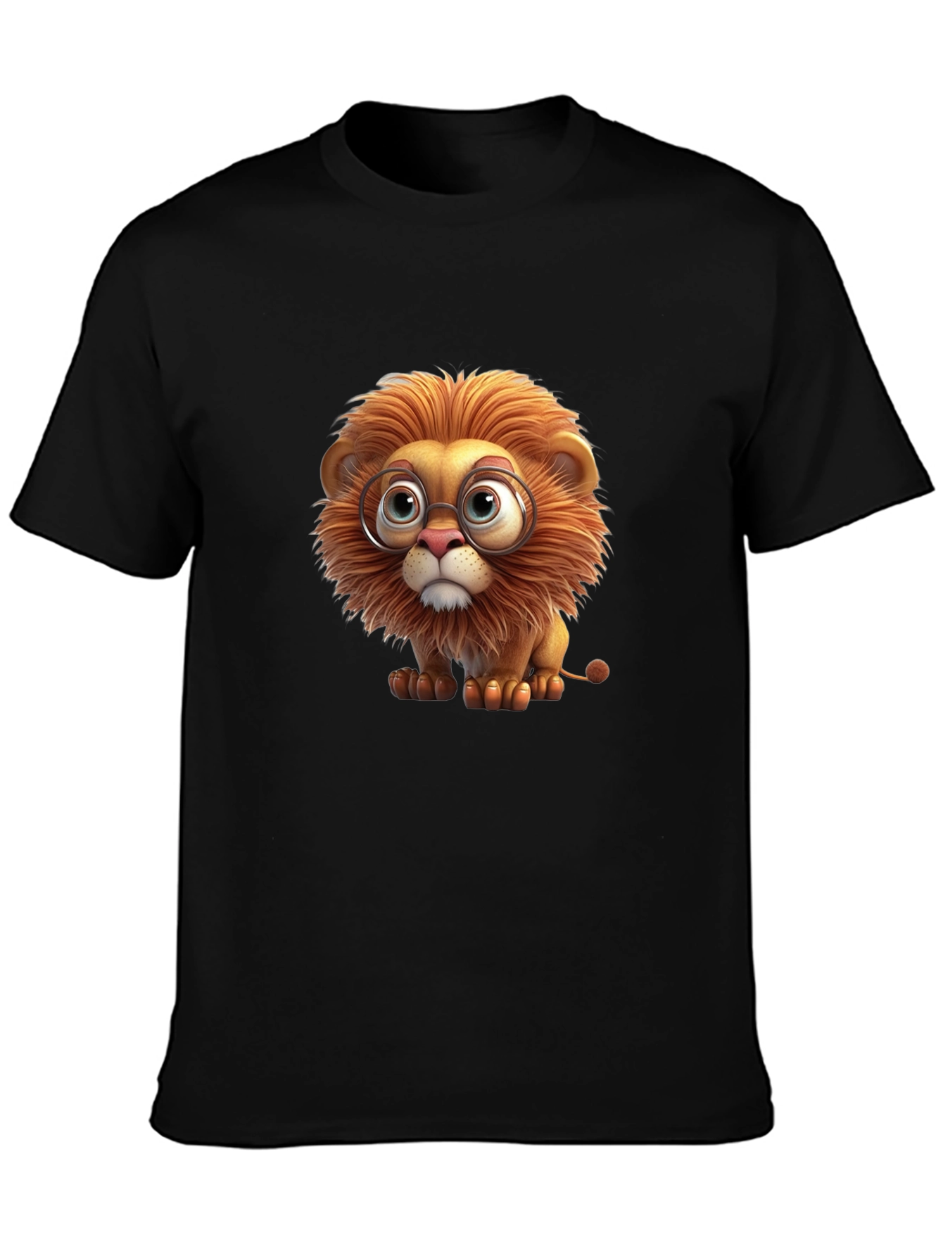 Lion with Glasses Black T-Shirt