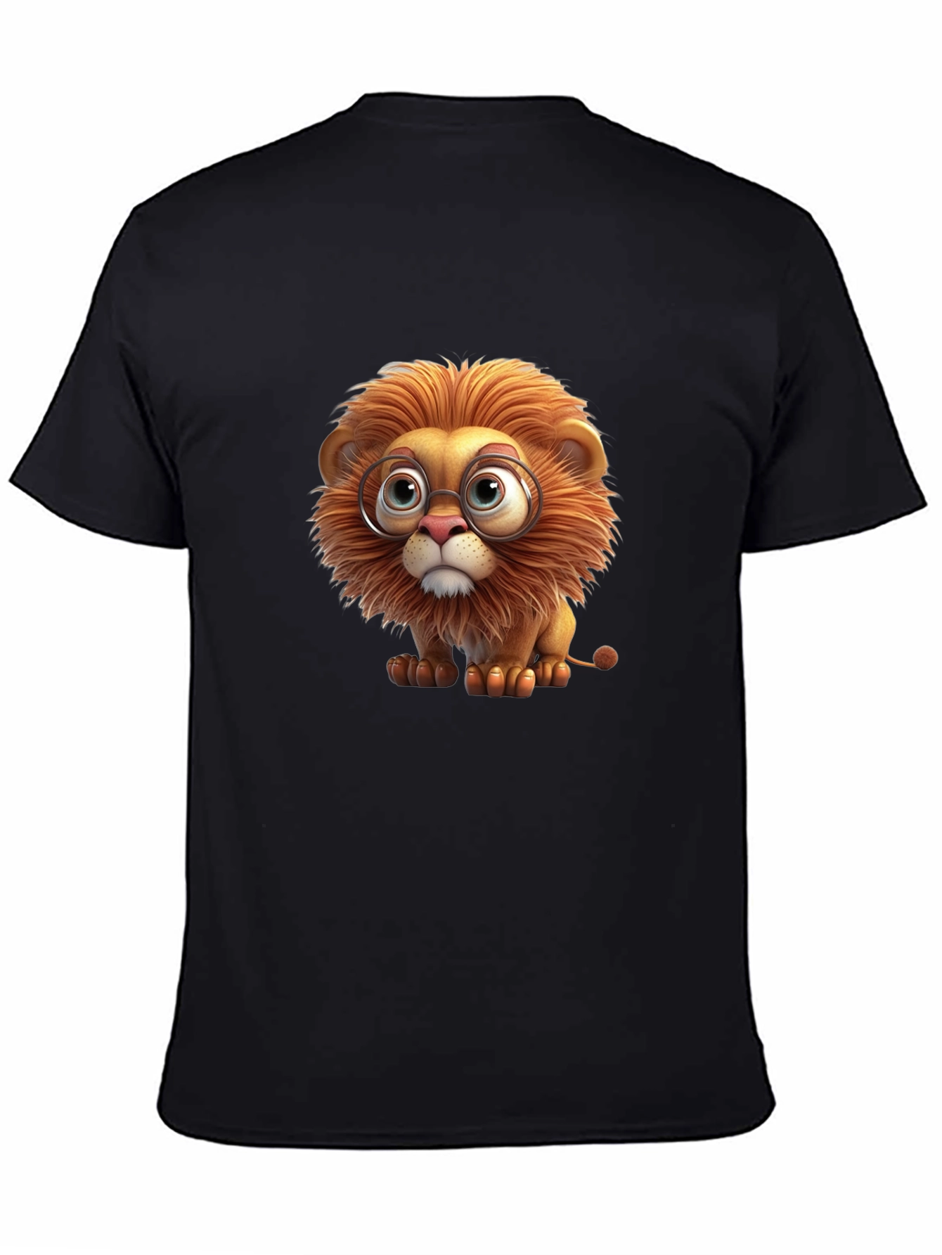 Lion with Glasses Black T-Shirt