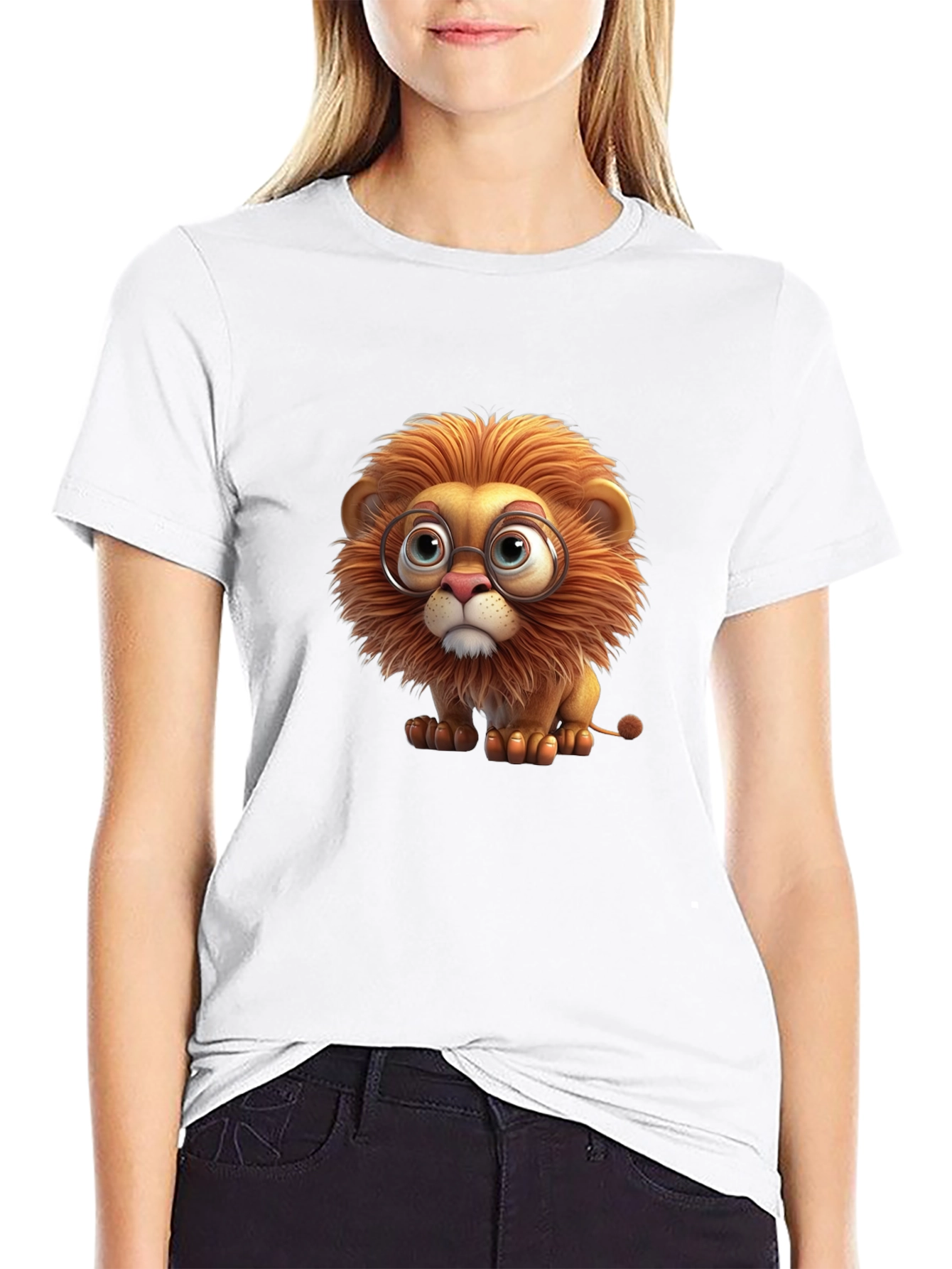 Lion with Glasses Black T-Shirt