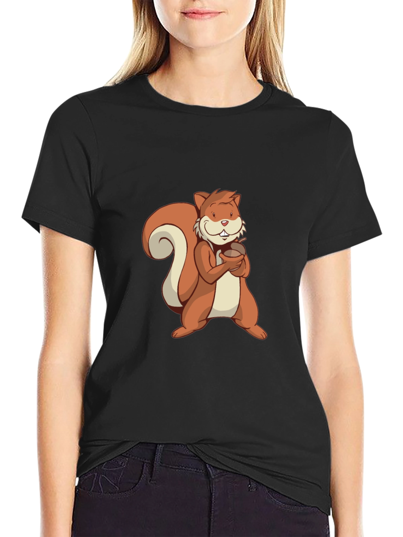 Cartoon Squirrel Holding Acorn T-Shirt