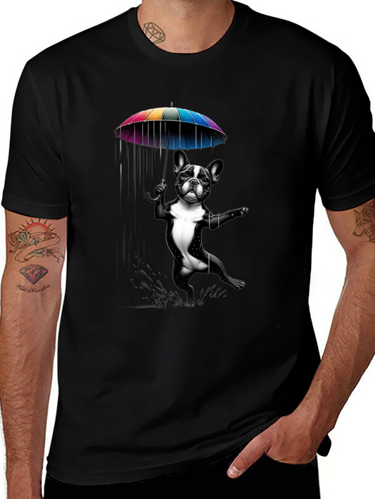Dog with Umbrella Graphic Tee - Black