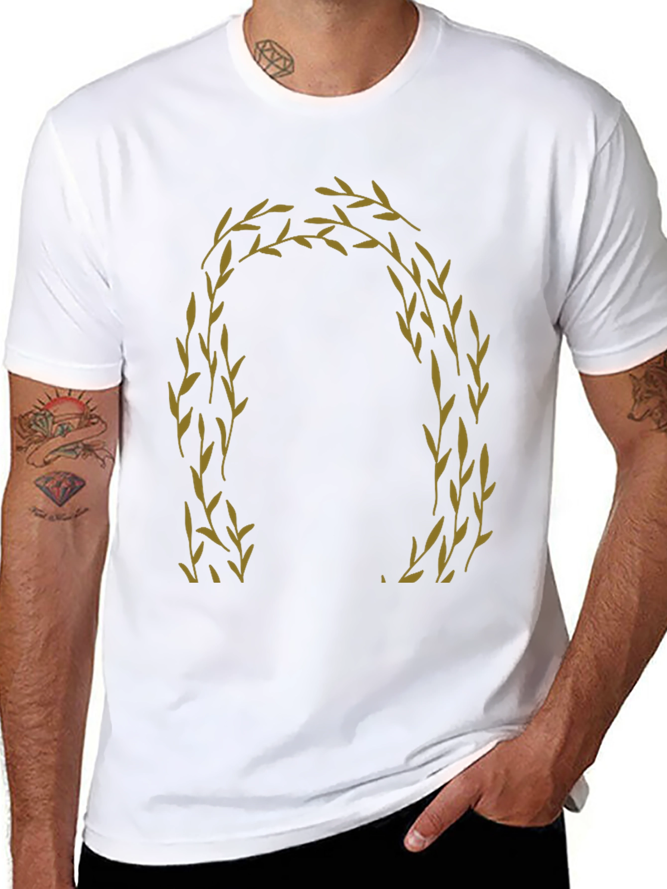 Olive Branch Wreath Graphic Tee - Black Cotton Casual