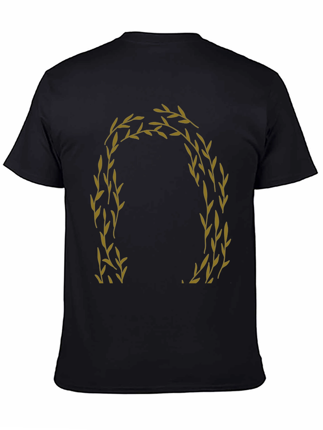 Olive Branch Wreath Graphic Tee - Black Cotton Casual