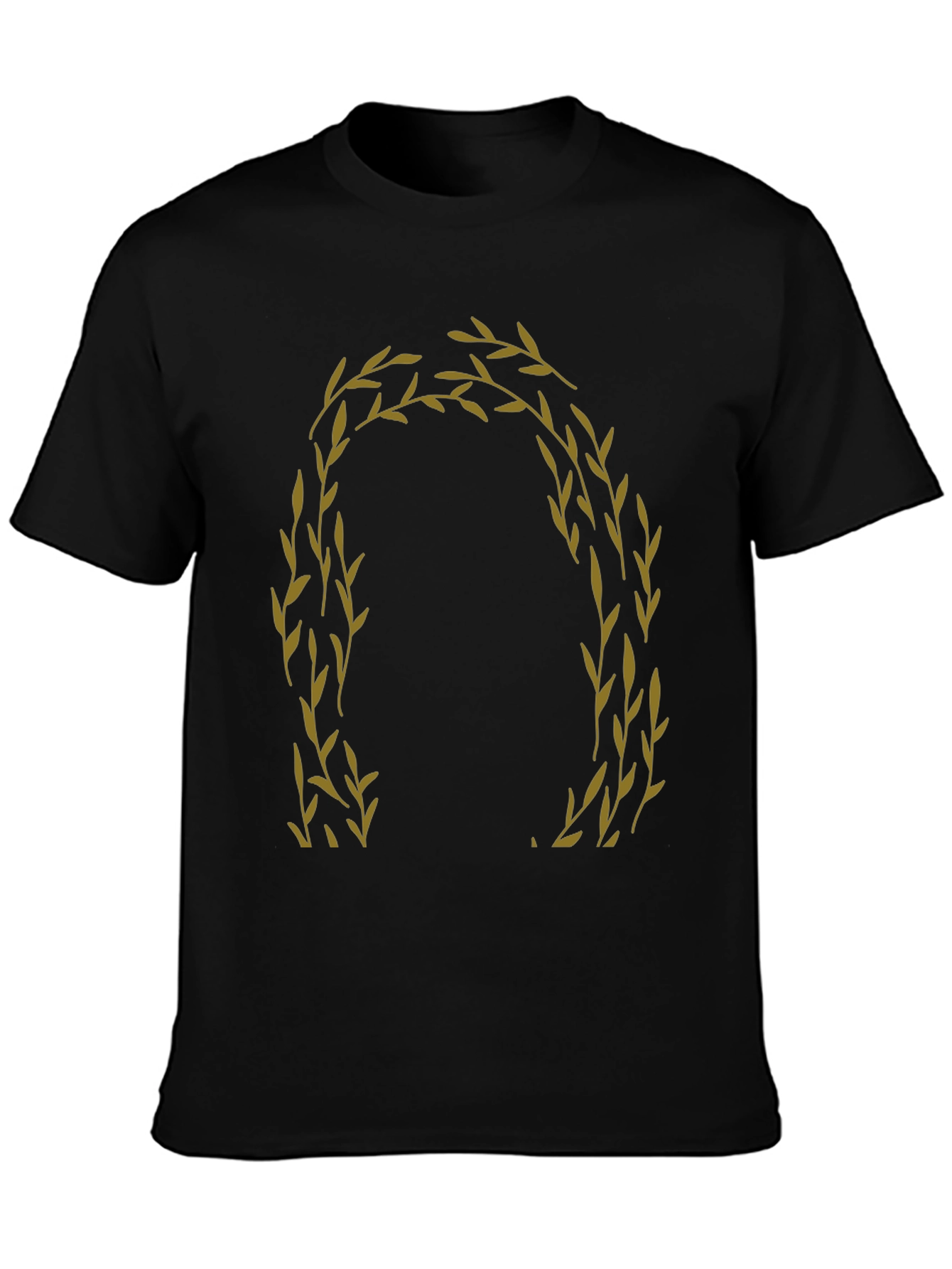 Olive Branch Wreath Graphic Tee - Black Cotton Casual